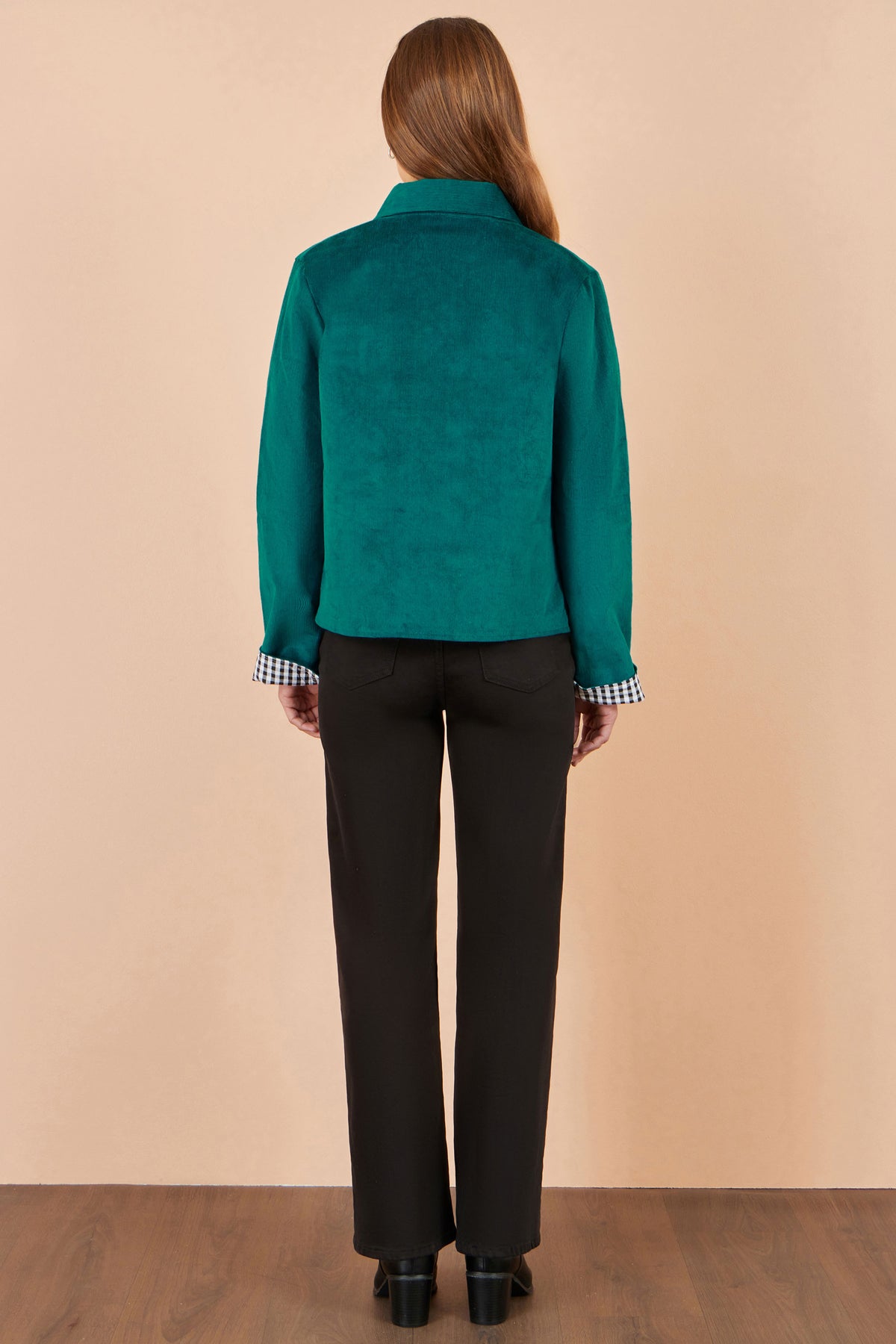 Yumi Teal Cord Reversible Gingham Jacket Outerwear Yumi