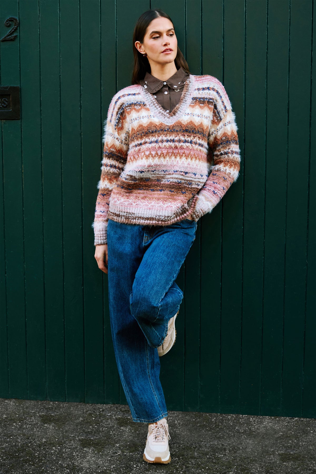 Yumi Multicolour Fairisle Relaxed Boucle Jumper Knit Jumper Yumi