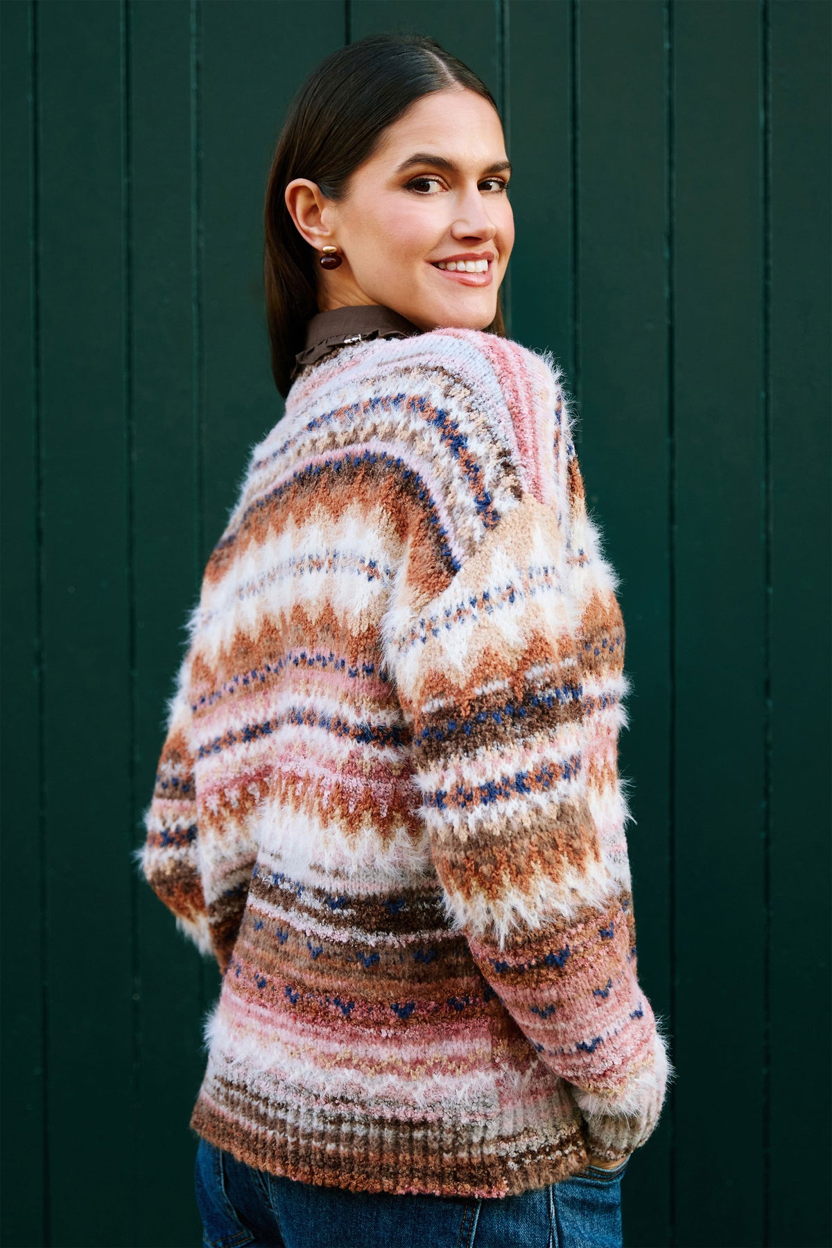 Yumi Multicolour Fairisle Relaxed Boucle Jumper Knit Jumper Yumi