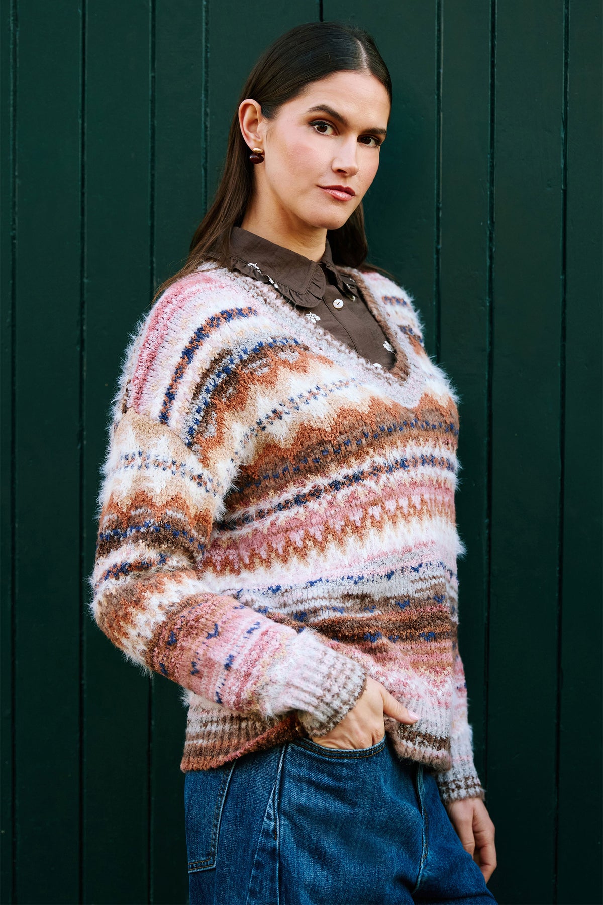 Yumi Multicolour Fairisle Relaxed Boucle Jumper Knit Jumper Yumi