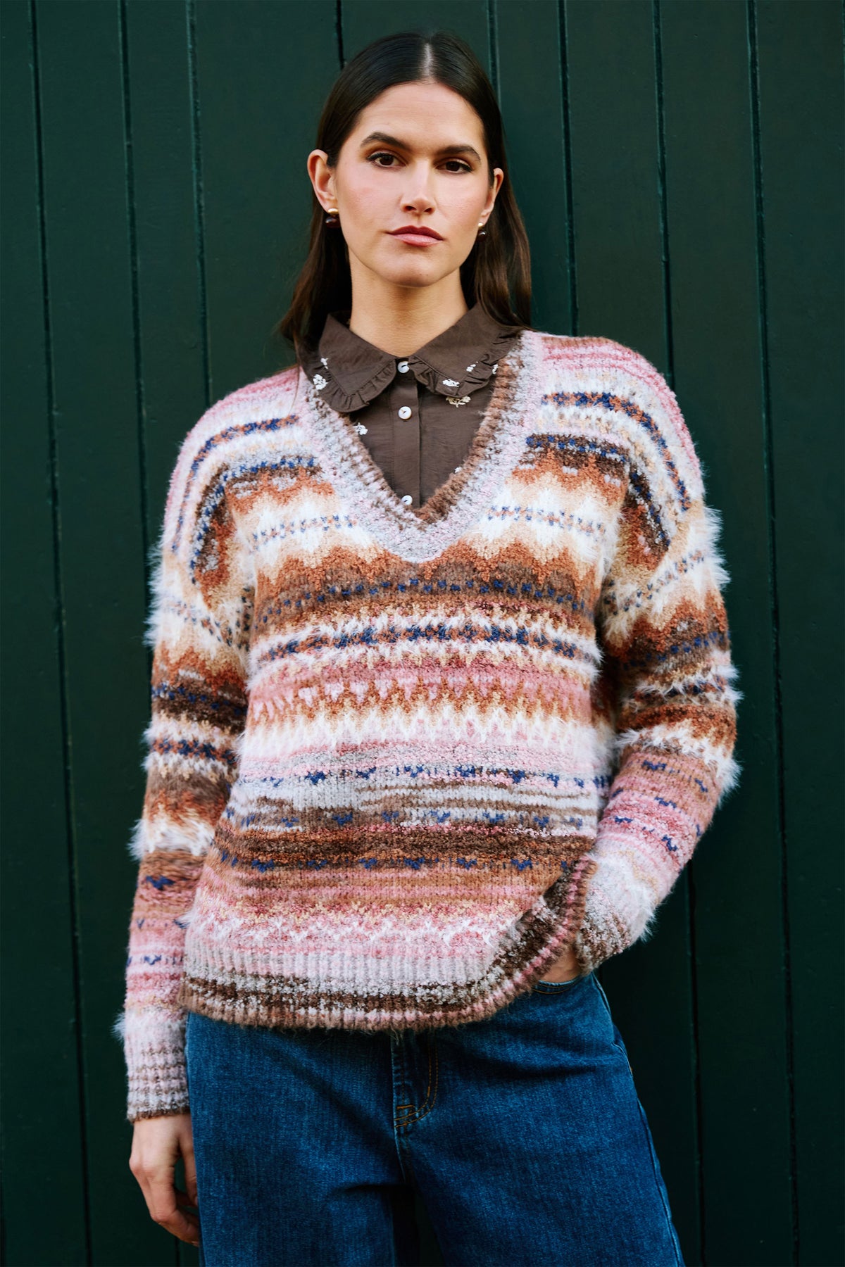Yumi Multicolour Fairisle Relaxed Boucle Jumper Knit Jumper Yumi