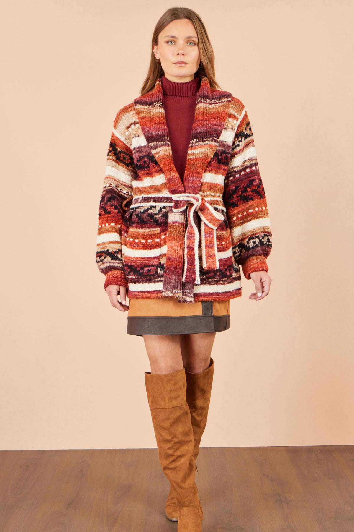Yumi Orange Stripe Fairisle Soft Wrap Cardigan Knit Cardigan Yumi