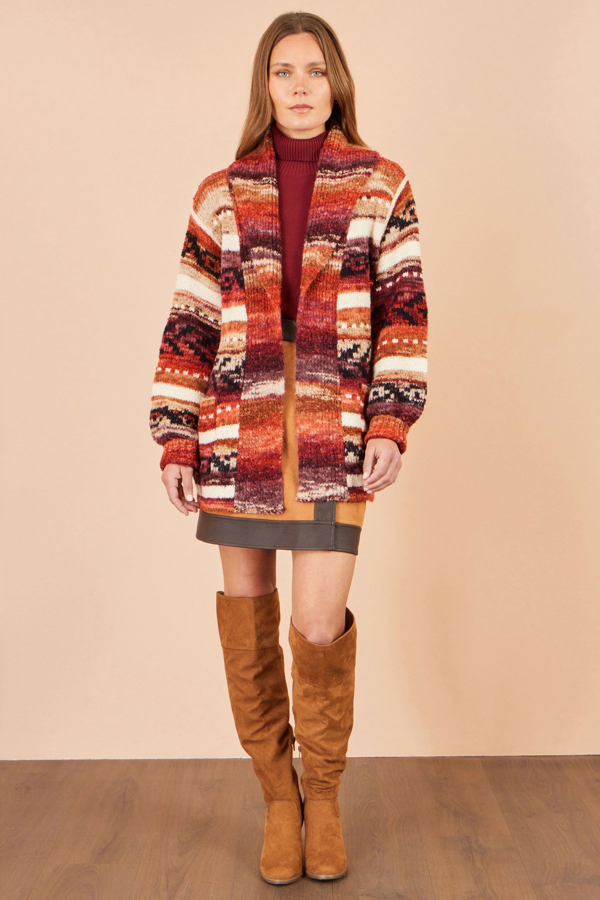Yumi Orange Stripe Fairisle Soft Wrap Cardigan Knit Cardigan Yumi