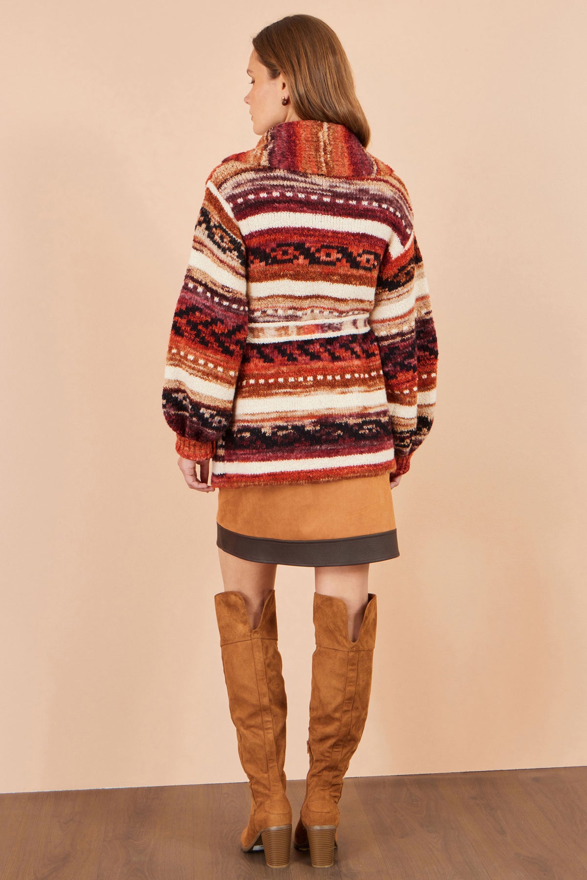 Yumi Orange Stripe Fairisle Soft Wrap Cardigan Knit Cardigan Yumi