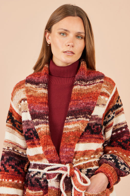 Yumi Orange Stripe Fairisle Soft Wrap Cardigan Knit Cardigan Yumi