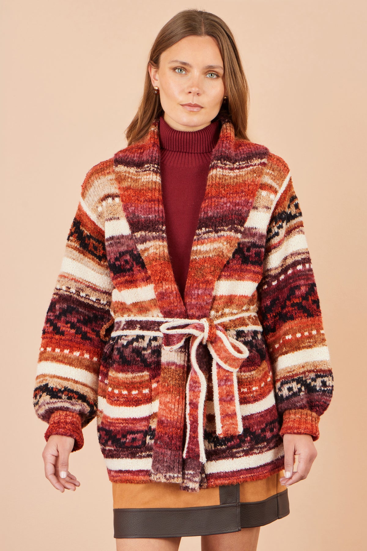 Yumi Orange Stripe Fairisle Soft Wrap Cardigan Knit Cardigan Yumi
