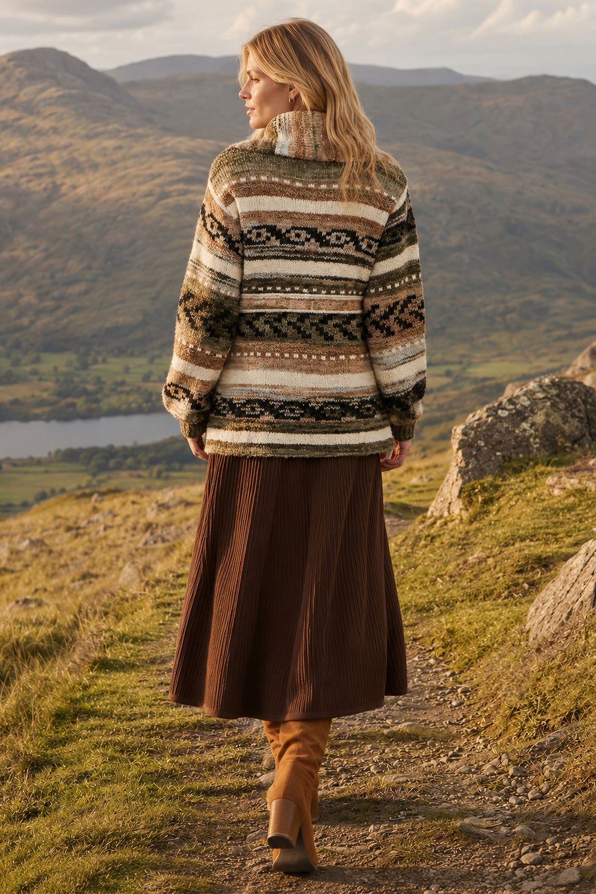 Yumi Green Stripe Fairisle Soft Wrap Cardigan Knit Cardigan Yumi