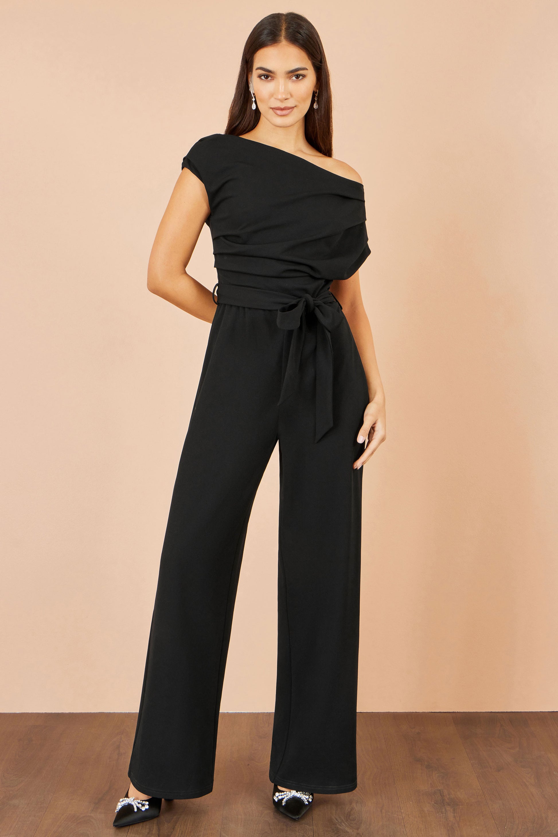 Yumi Black Ruched Stretch Jumpsuit Jumpsuit Yumi