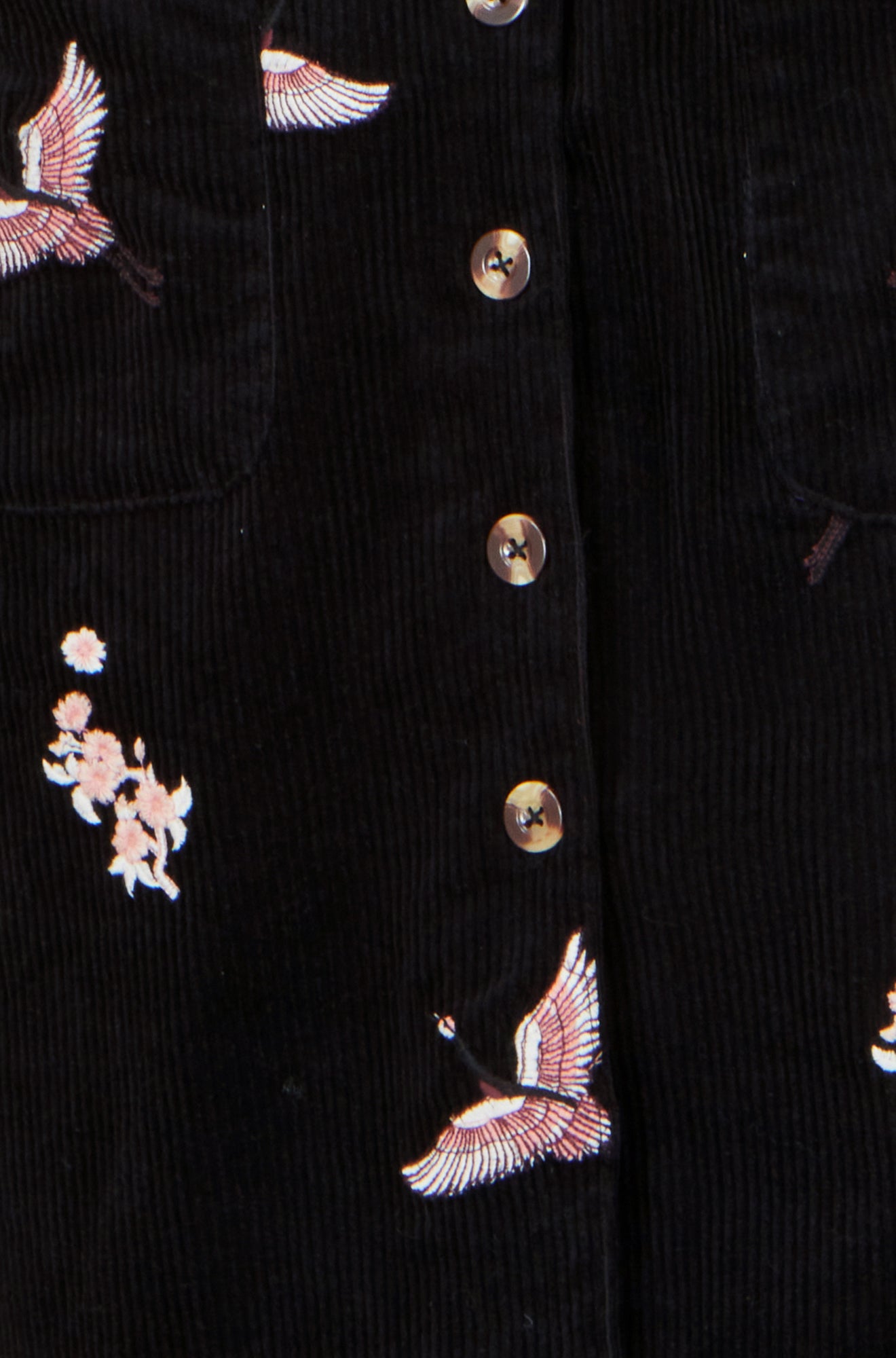 Yumi Black Crane Embroidery Button Up Pinafore Dress Dress Casual Yumi