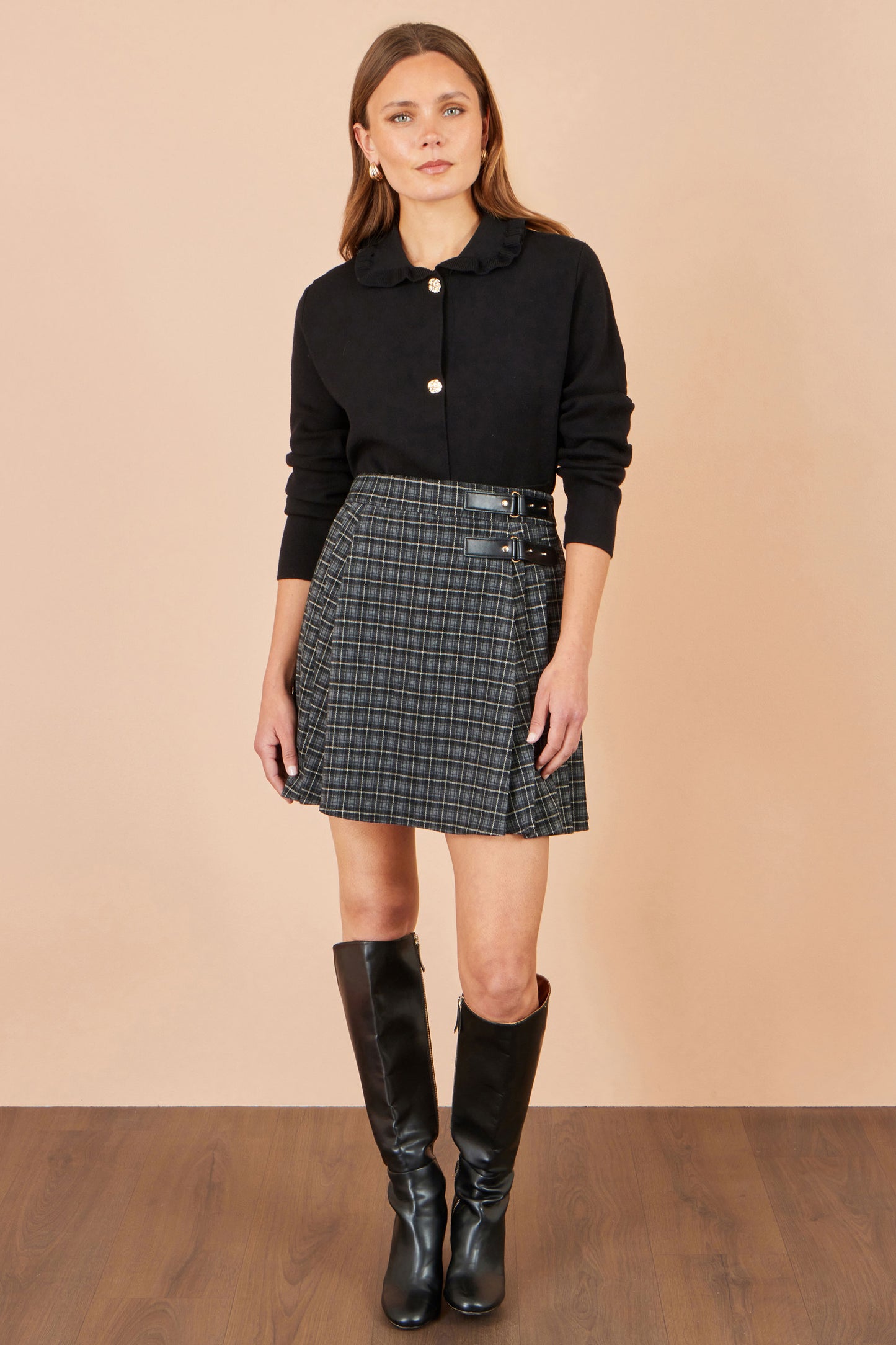 Yumi Black Check Pleated Mini Skirt Skirts Yumi