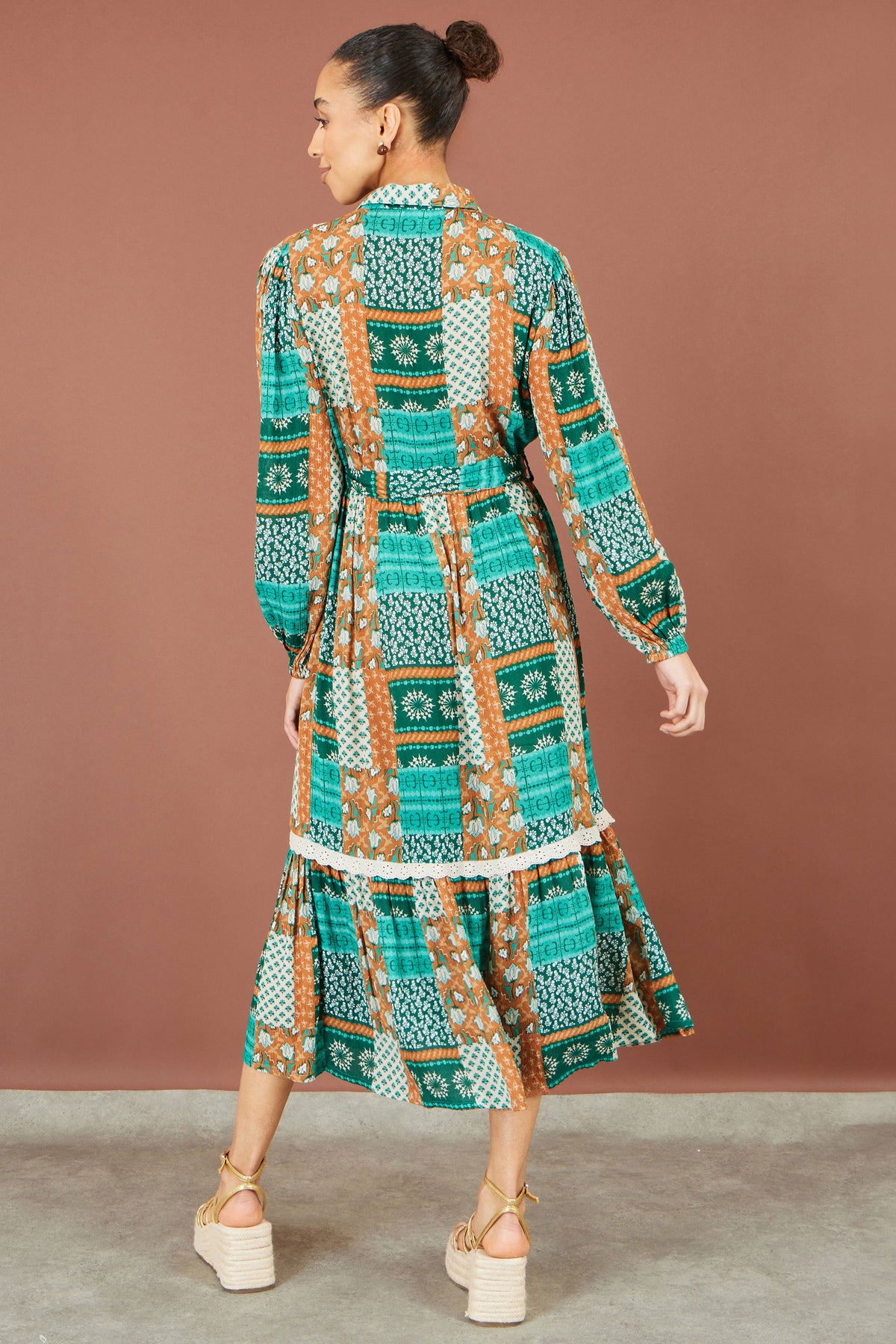 Yumi Multicolour Patchwork Viscose Midi Shirt Dr Dress Casual Yumi