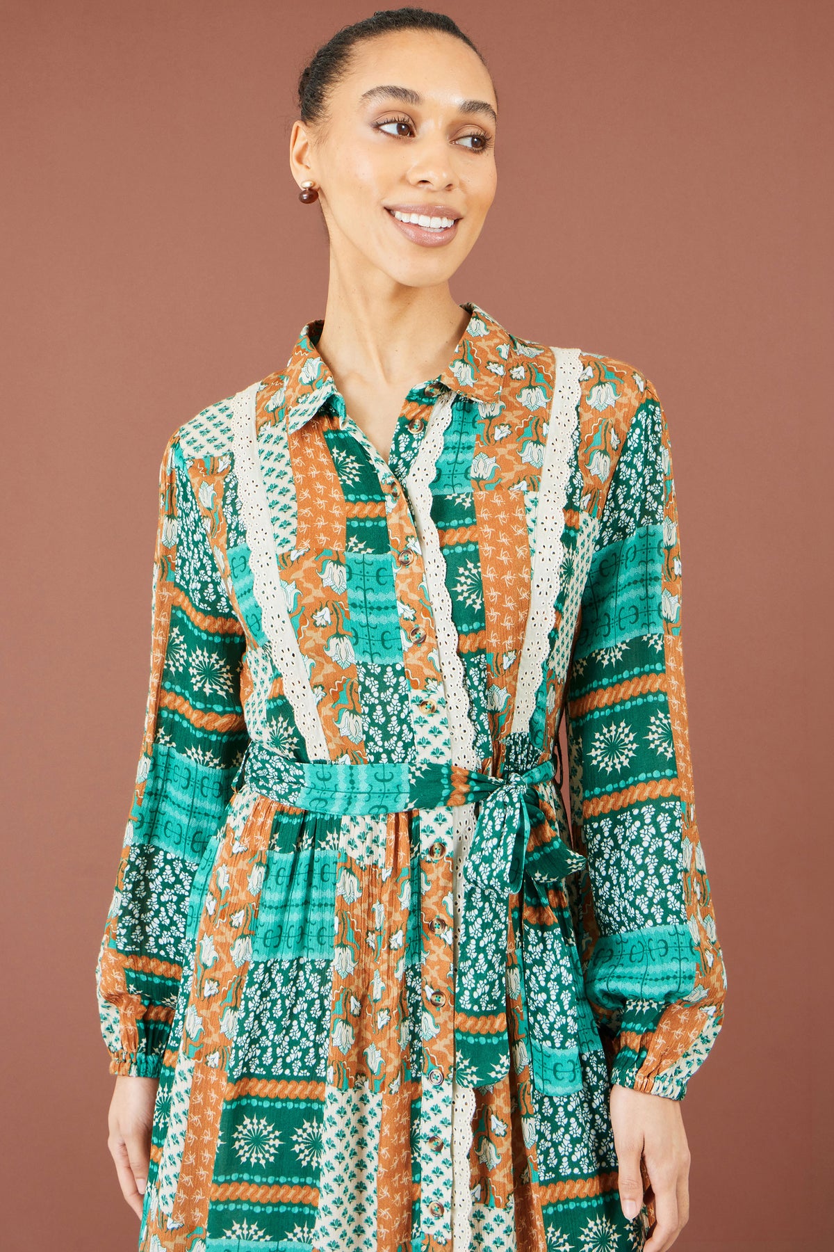 Yumi Multicolour Patchwork Viscose Midi Shirt Dr Dress Casual Yumi