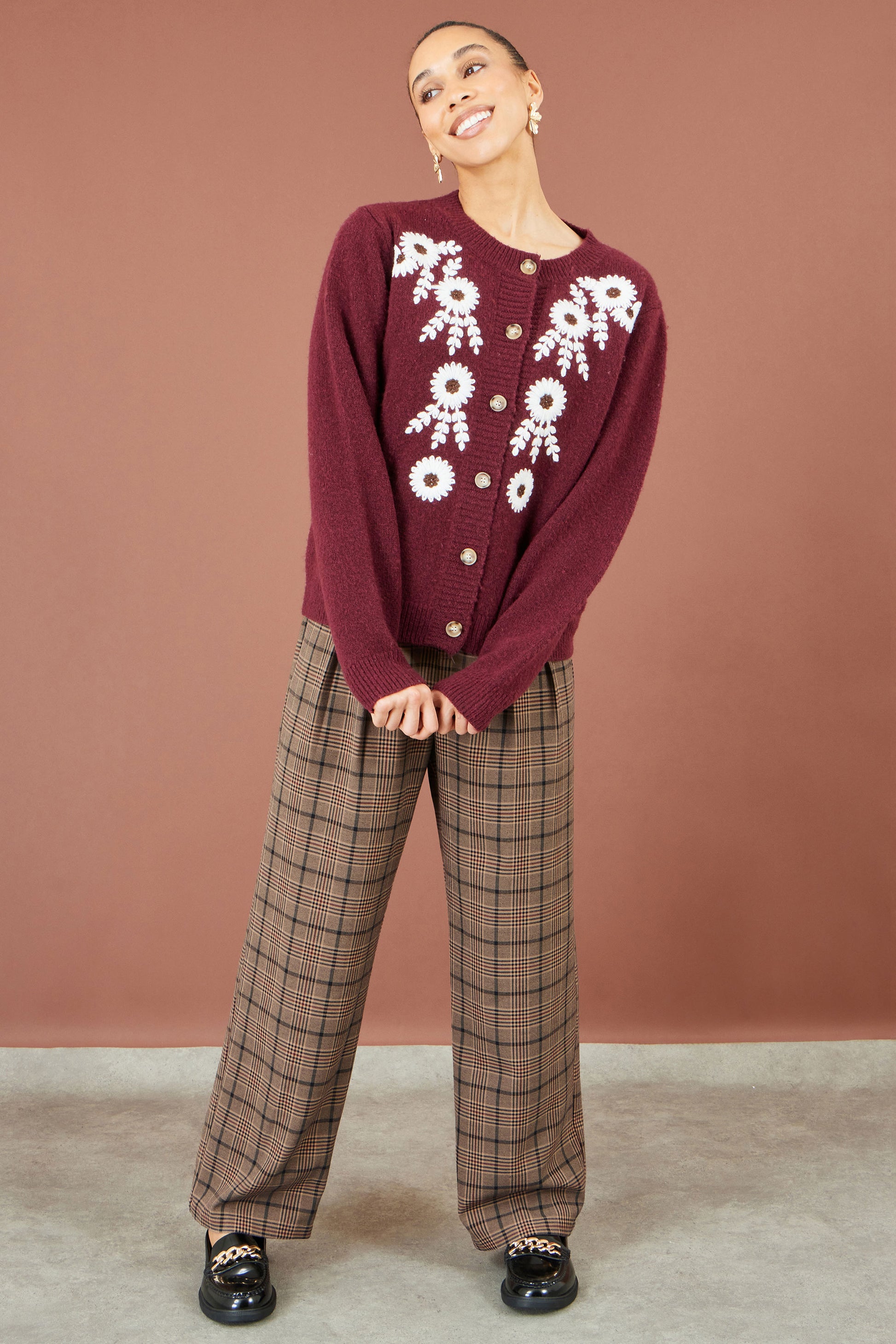 Yumi Brown Check Wide Leg Trousers Trouser Yumi