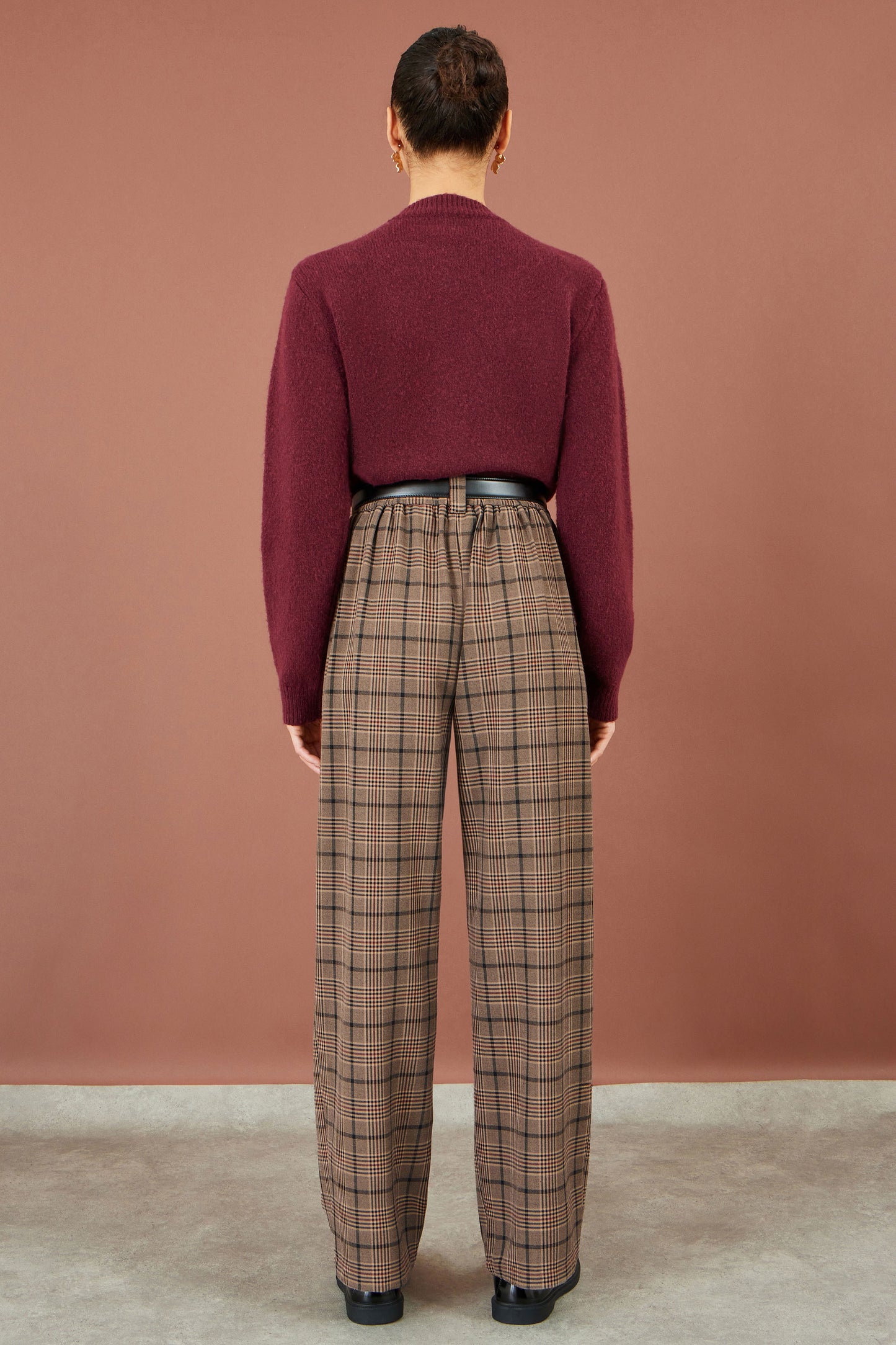 Yumi Brown Check Wide Leg Trousers Trouser Yumi