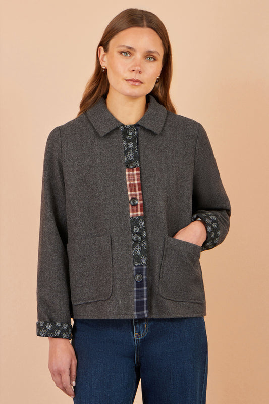 Yumi Grey Patchwork Boxy Jacket Outerwear Yumi