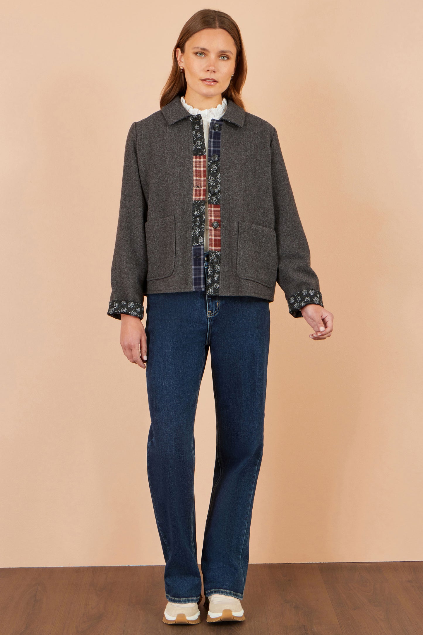 Yumi Grey Patchwork Boxy Jacket Outerwear Yumi