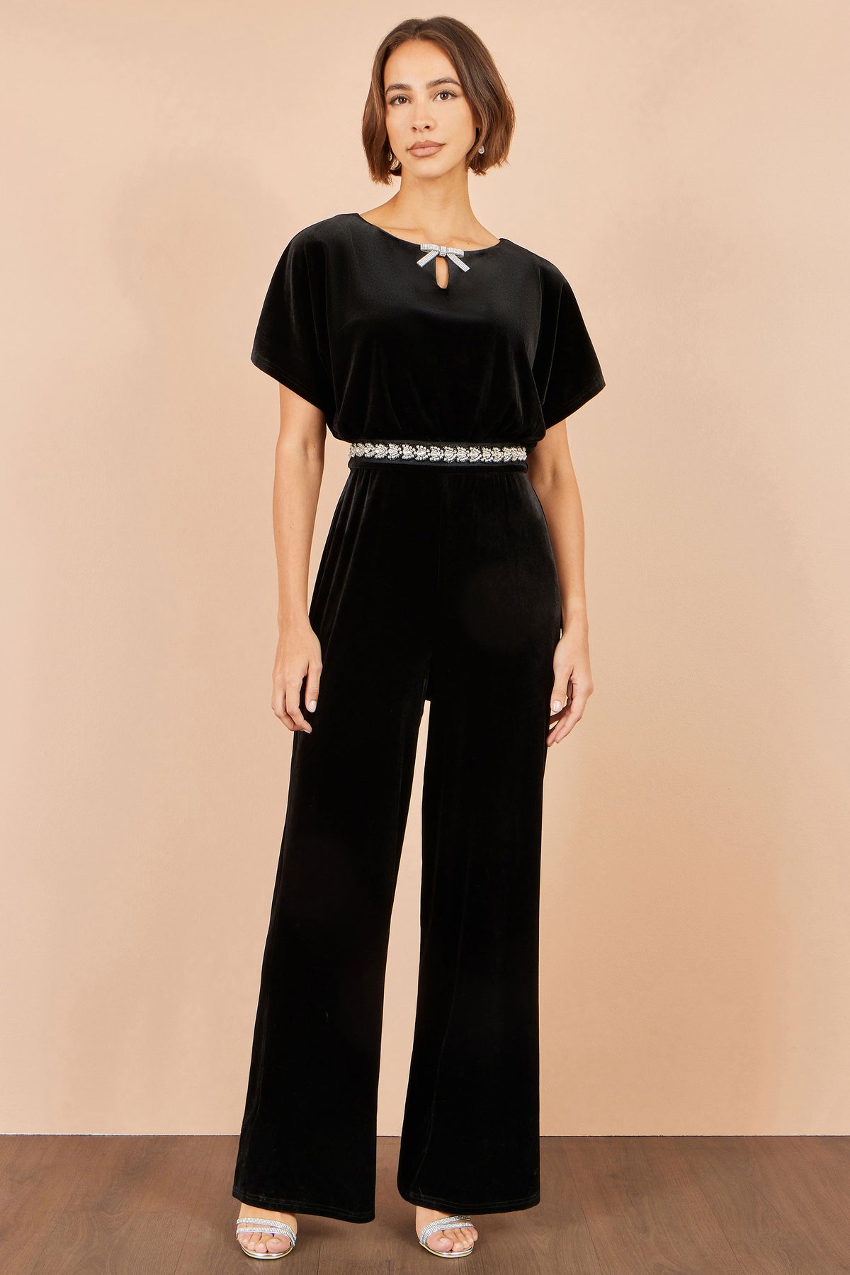 Yumi Black Velvet Jumpsuit With Diamante Embellishment Jumpsuit Yumi