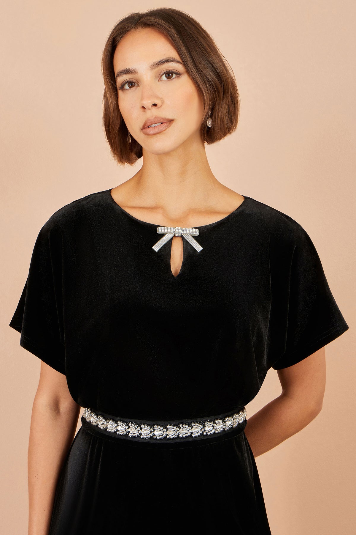 Yumi Black Velvet Jumpsuit With Diamante Embellishment Jumpsuit Yumi