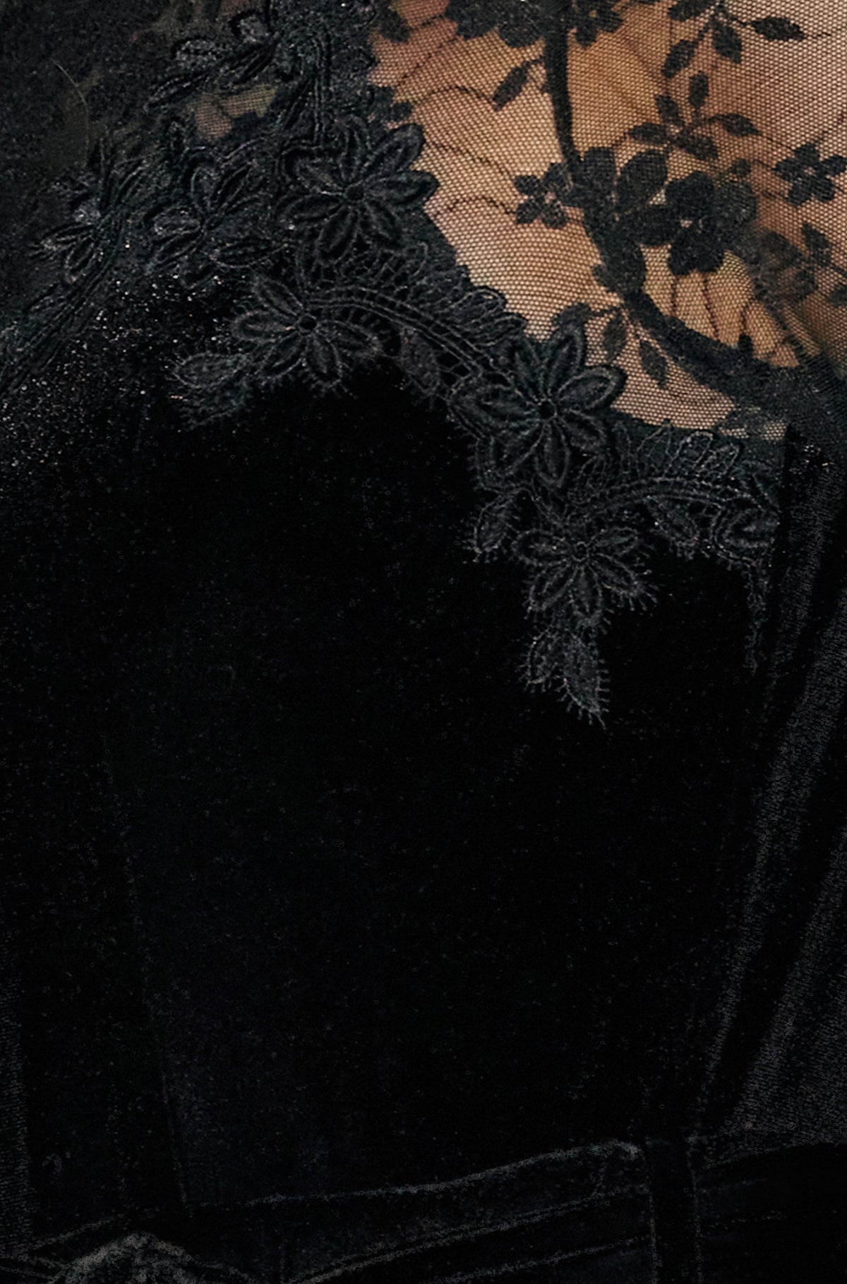 Yumi Black Lace Applique Sleeve Velvet Jumpsuit Jumpsuit Yumi