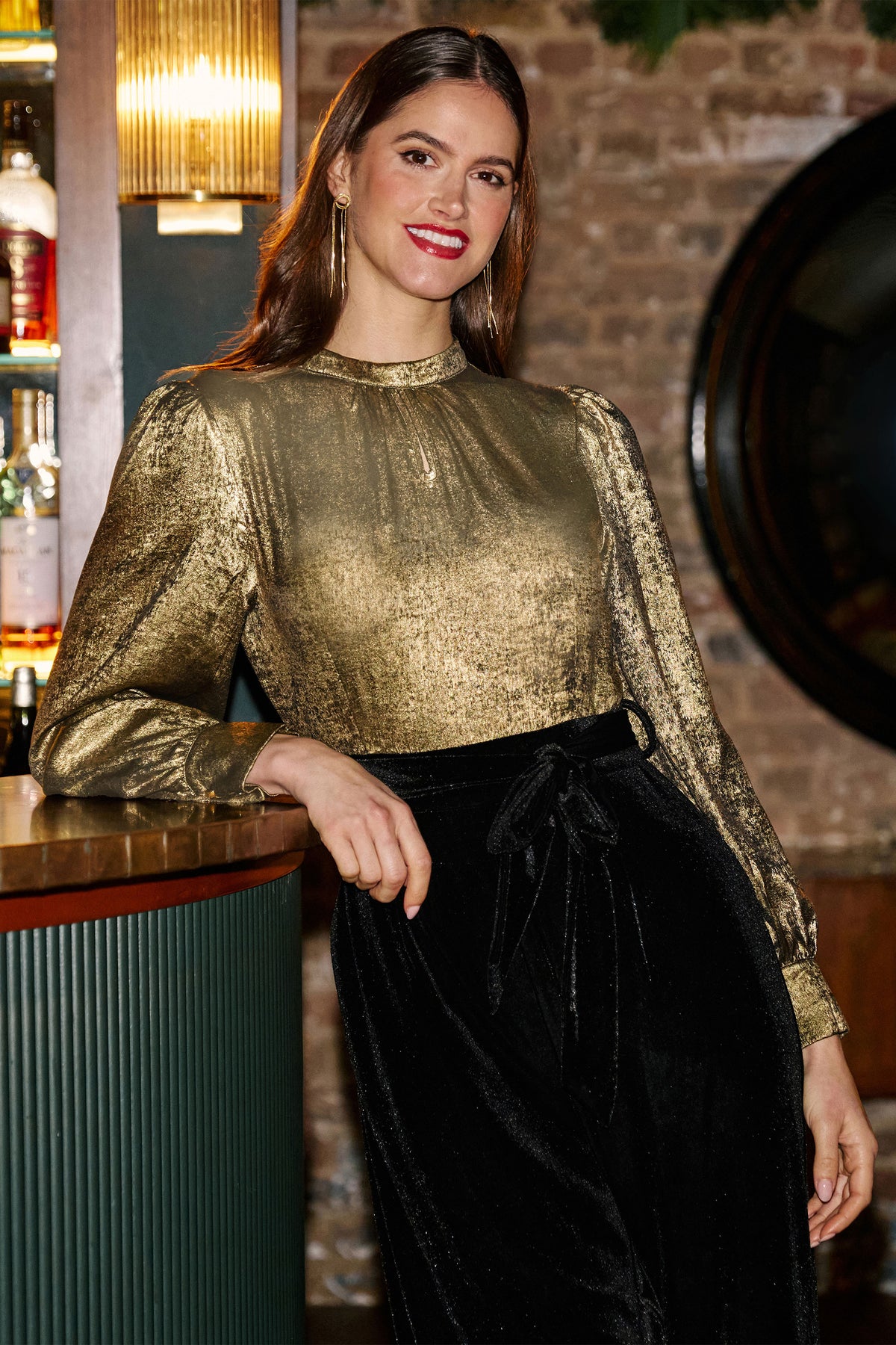 Yumi Gold Velvet Jumpsuit With Keyhole Jumpsuit Yumi