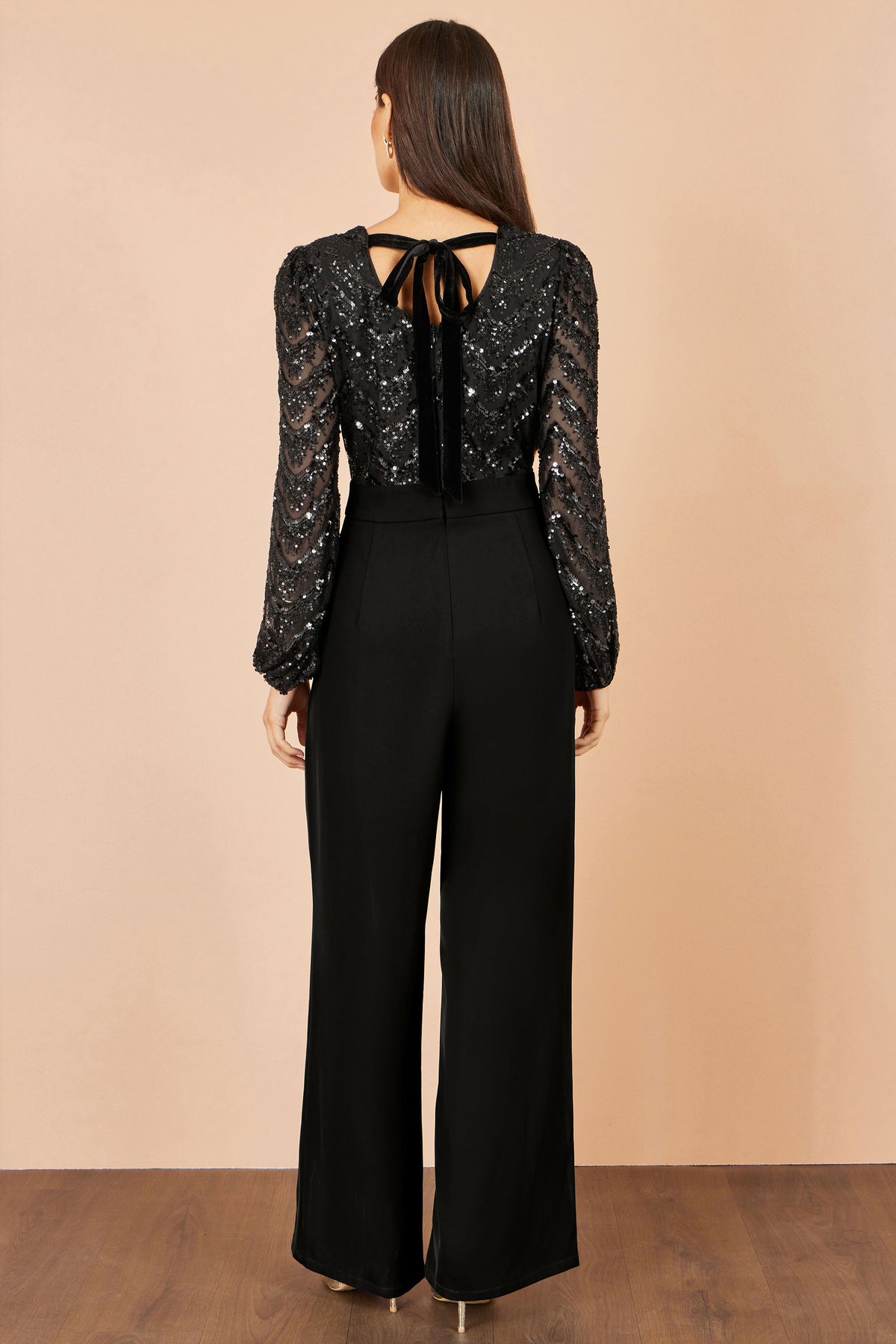 Yumi Black Sequin V Neck Jumpsuit Jumpsuit Yumi