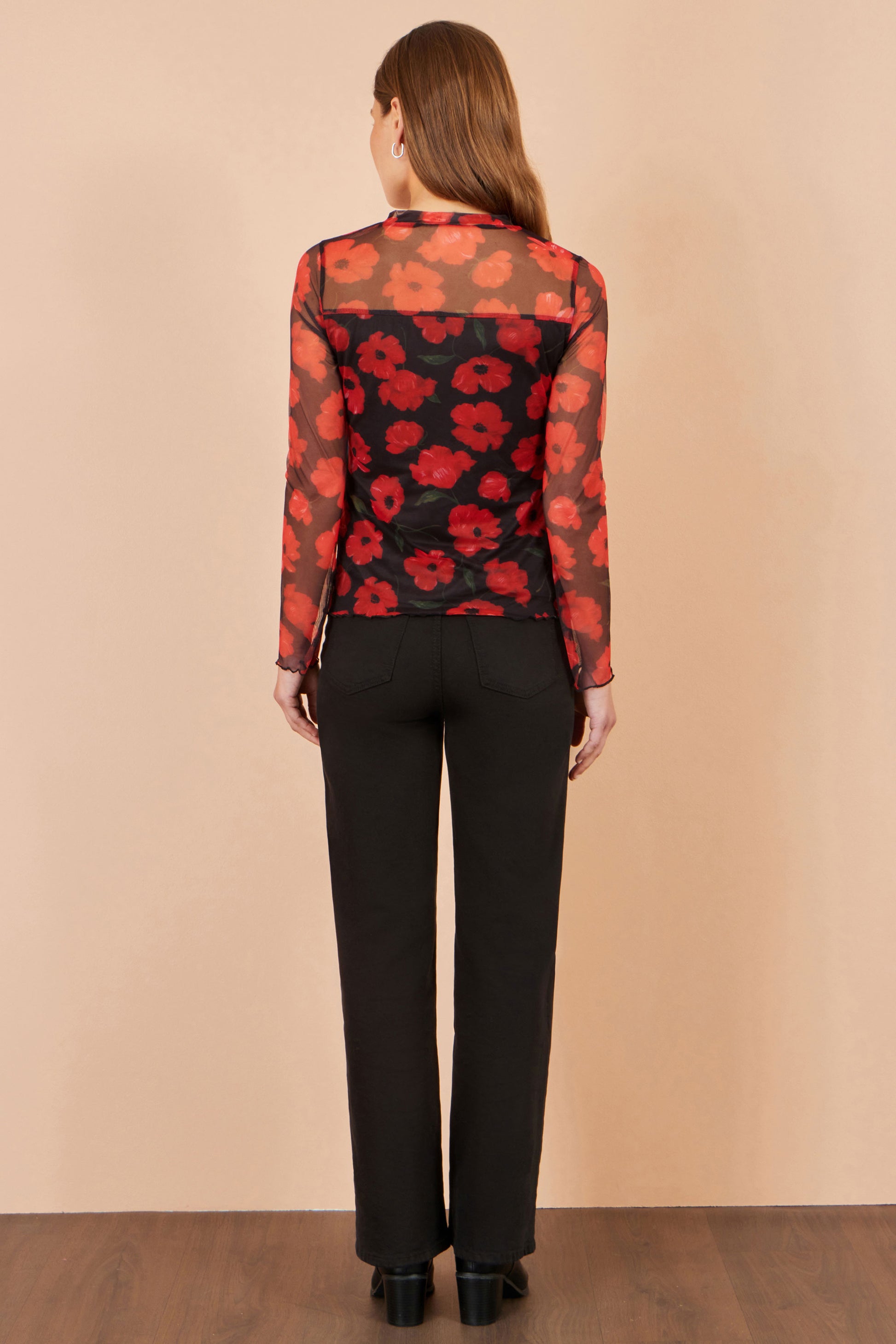 Yumi Black Poppy Mesh Top Tops Yumi