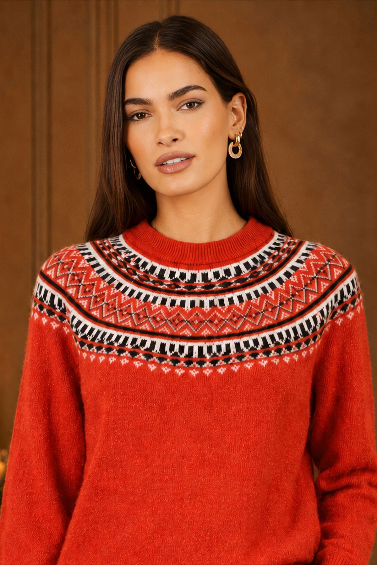 Yumi Red Relaxed Fairisle Jumper Knit Xmas Jumper Yumi