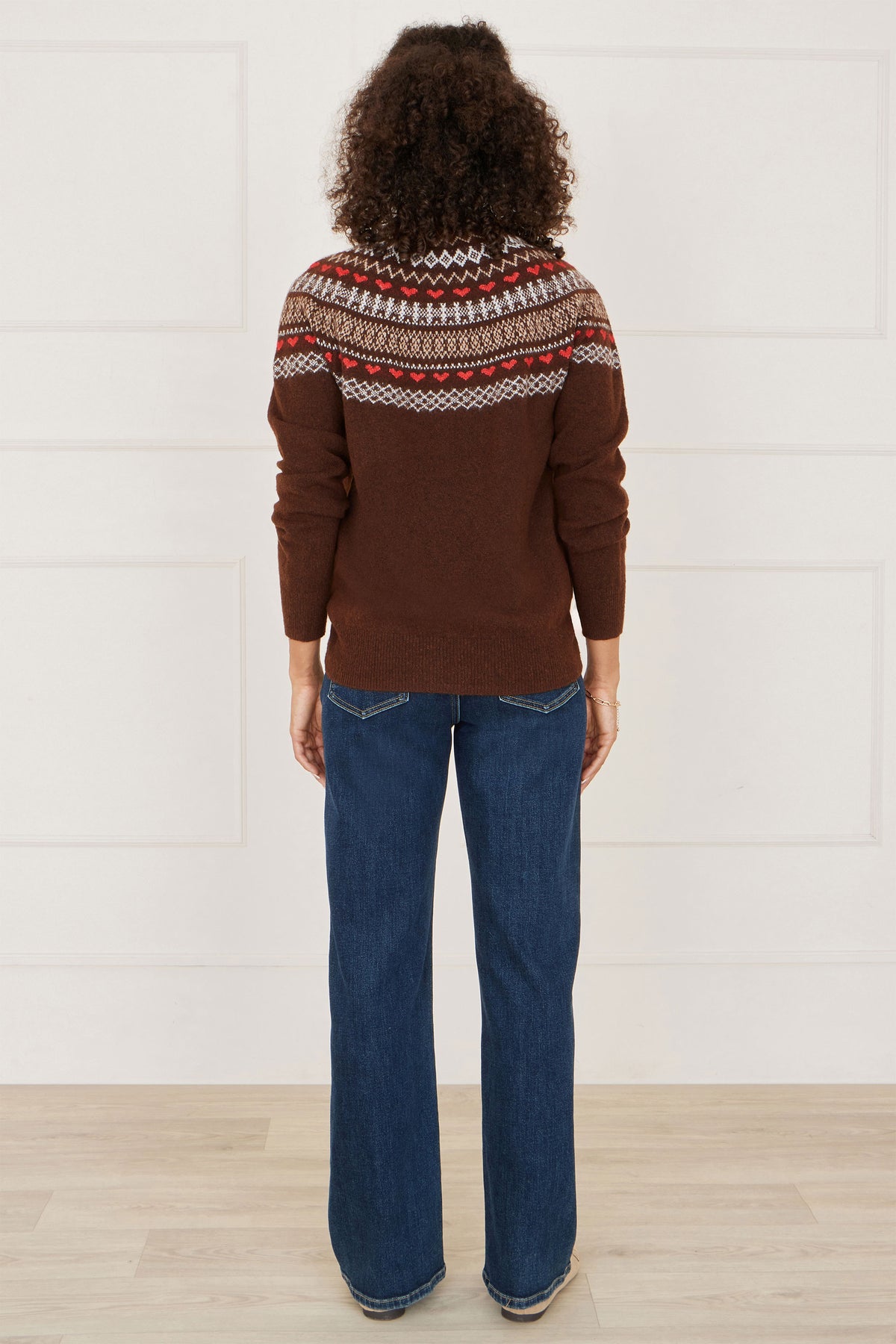 Yumi Brown Relaxed Fairisle Jumper Knit Xmas Jumper Yumi