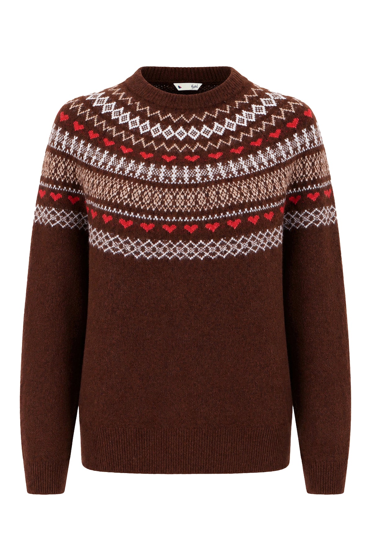 Yumi Brown Relaxed Fairisle Jumper Knit Xmas Jumper Yumi