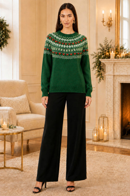 Yumi Green Relaxed Fairisle Jumper Knit Xmas Jumper Yumi