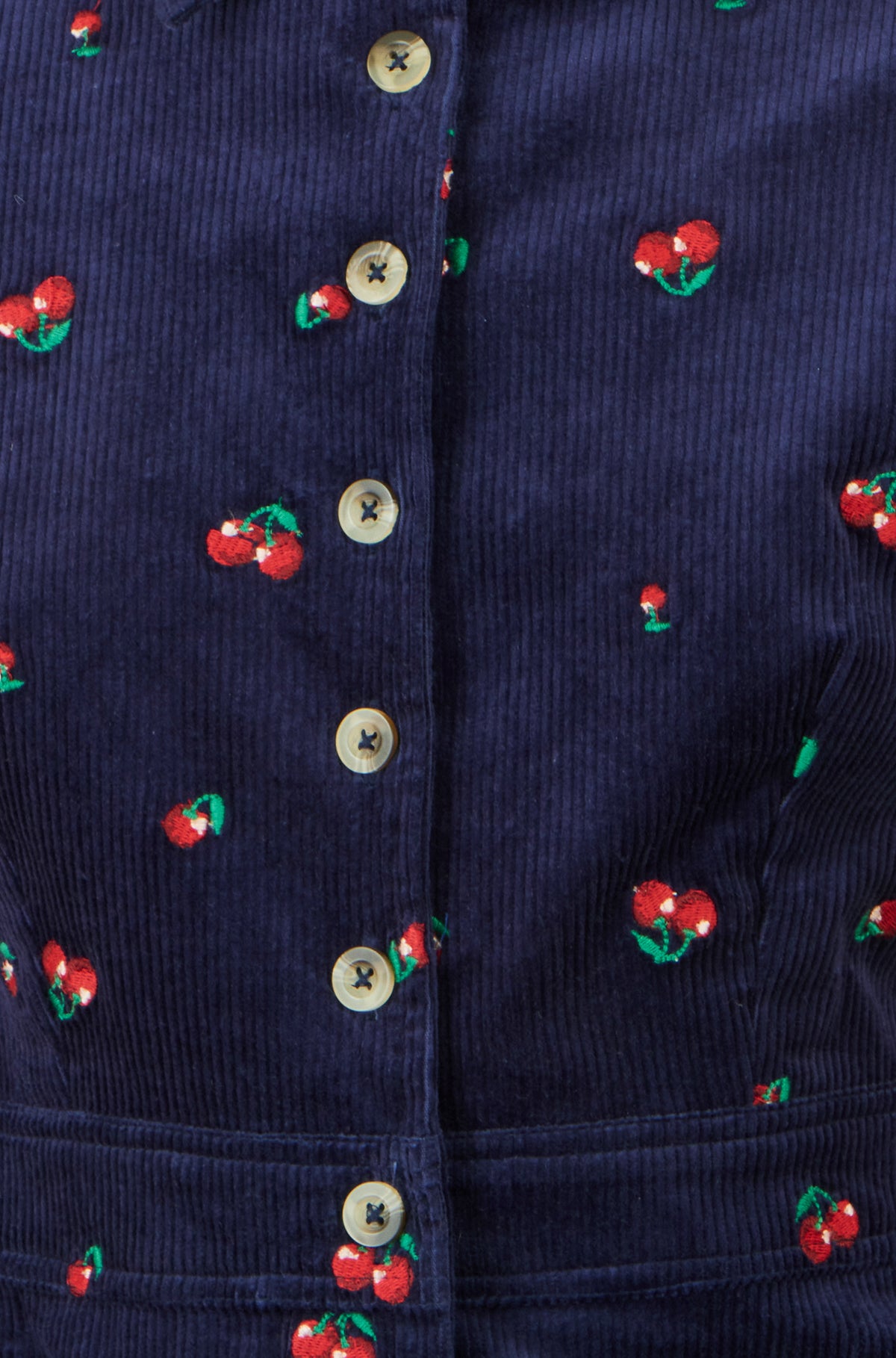 Yumi Navy Embroidered Cherry Shirt Dress Dress Casual Yumi