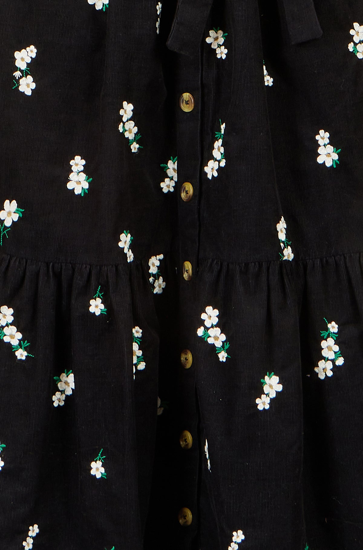 Yumi Black Daisy Embroidered Cord Shirt Dress Dress Casual Yumi