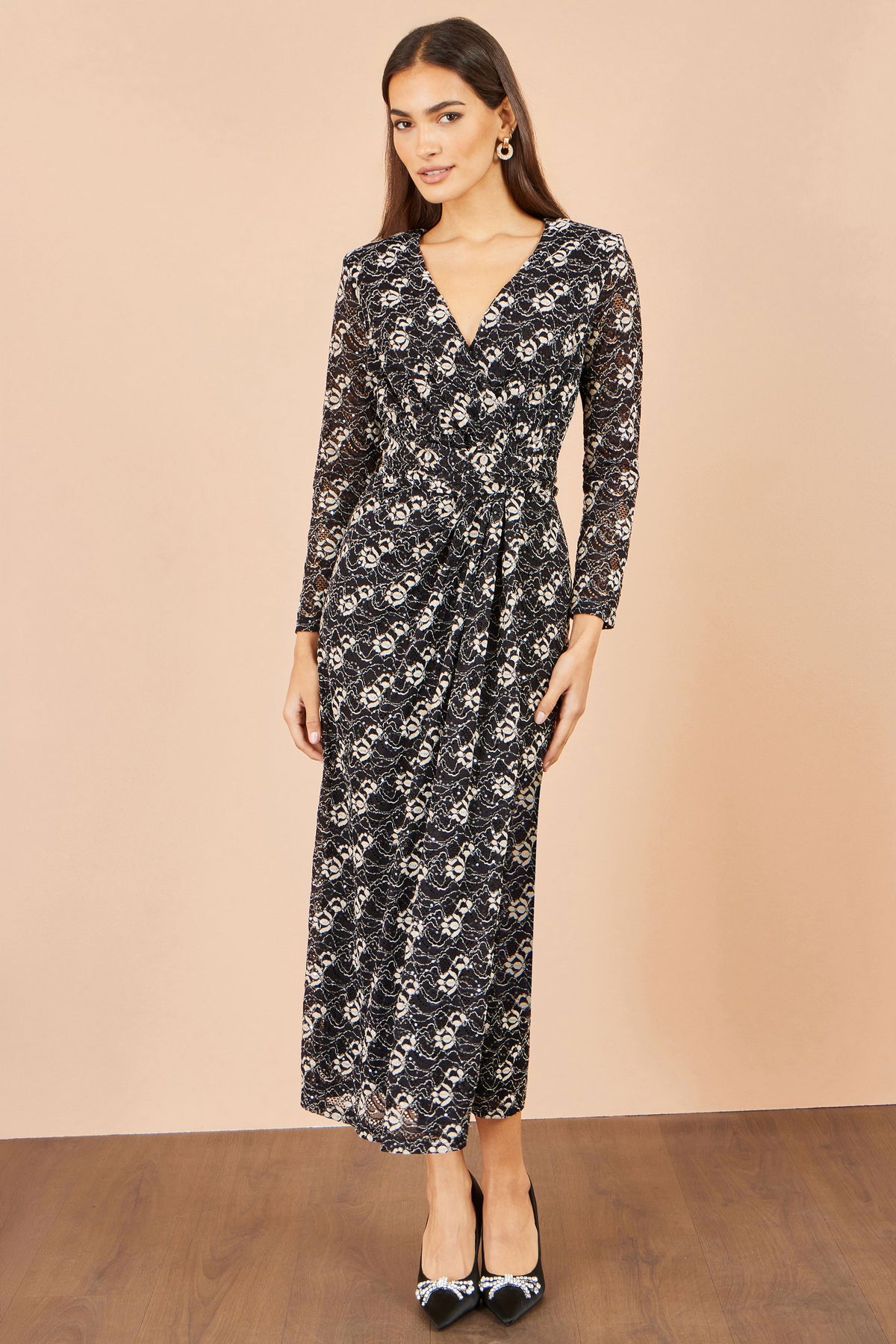Yumi Black Brushed Lace Wrap Dress With Sequin Dress Party Yumi