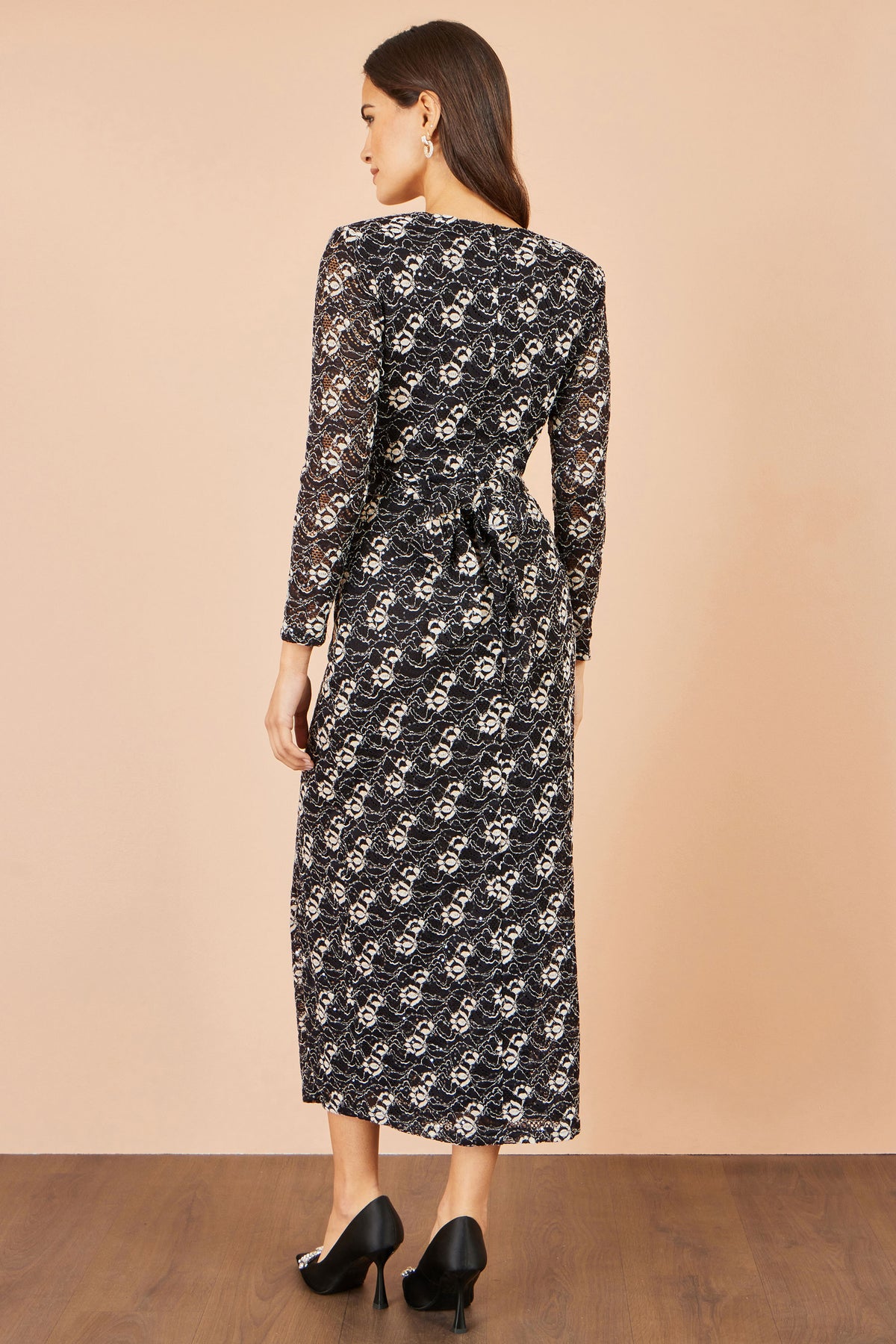 Yumi Black Brushed Lace Wrap Dress With Sequin Dress Party Yumi
