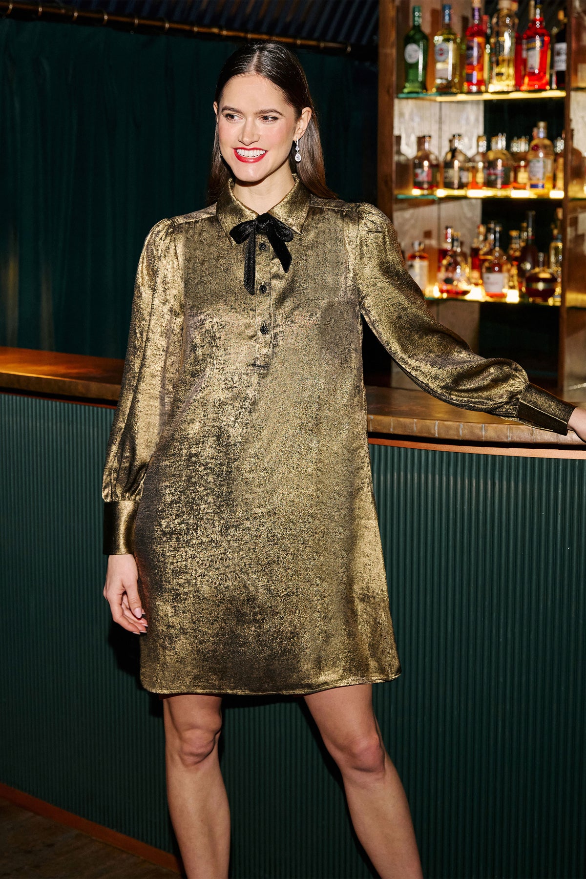 Yumi Gold Tunic With Velvet Tie Dress Party Yumi