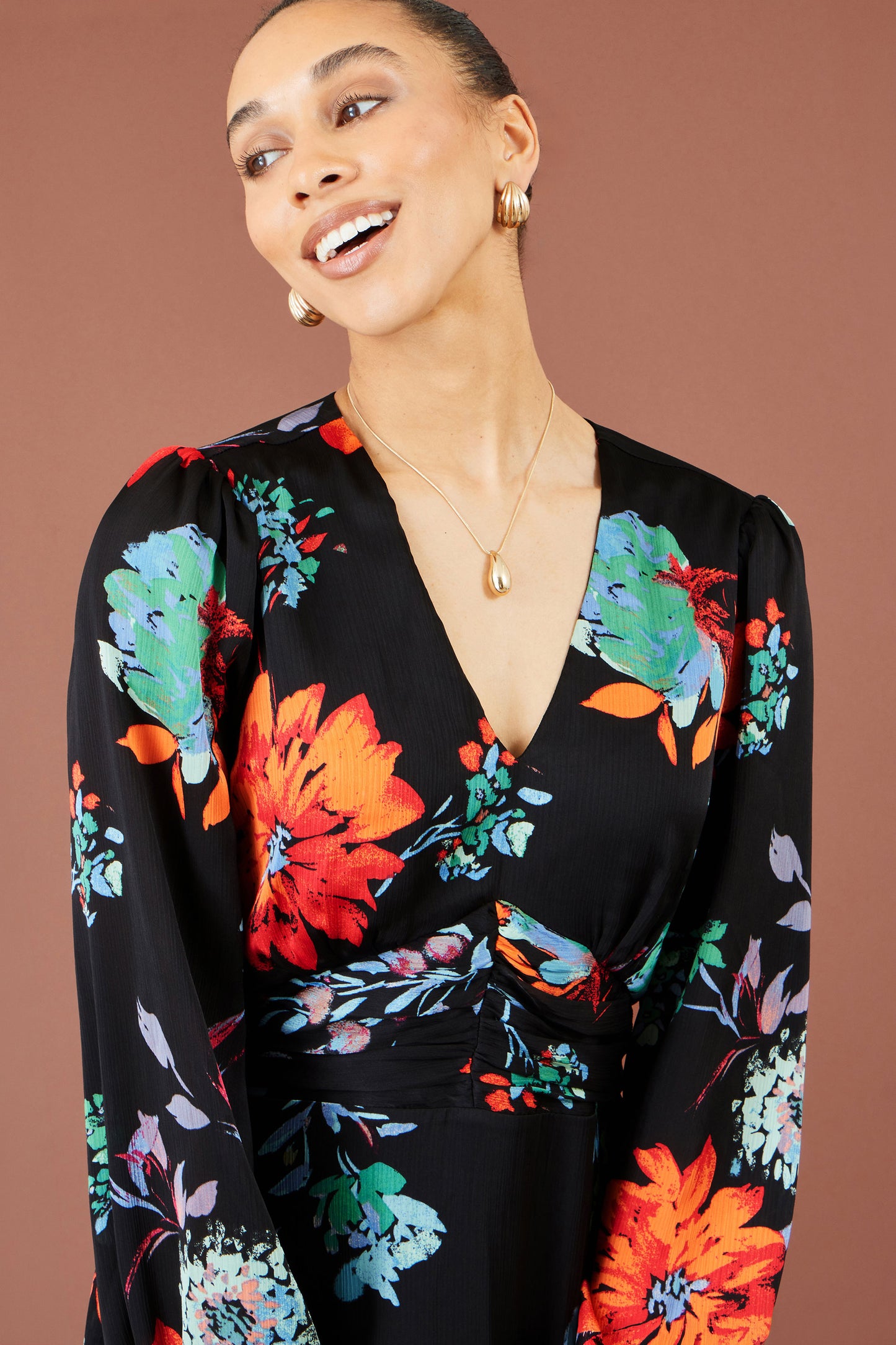 Yumi Black Floral Midi Dress With Long Sleeves Dress Occasion Yumi