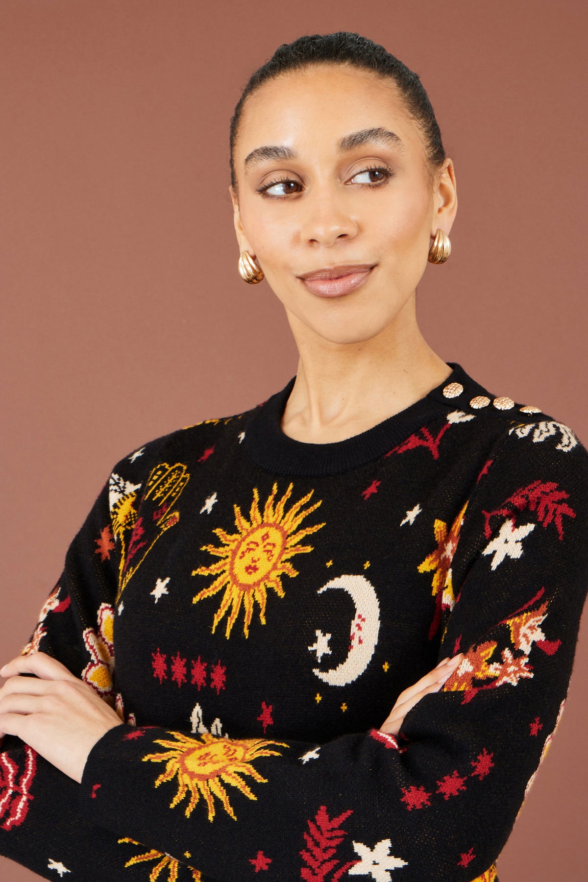 Yumi Black Cosmic Intarsia Knitted Tunic Dress Knit Dress Yumi