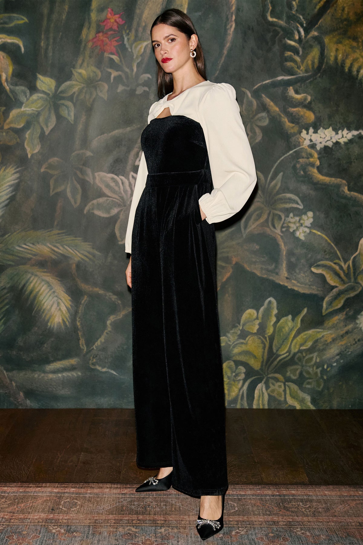 Yumi Black Tuxedo Style Velvet Jumpsuit Jumpsuit Yumi