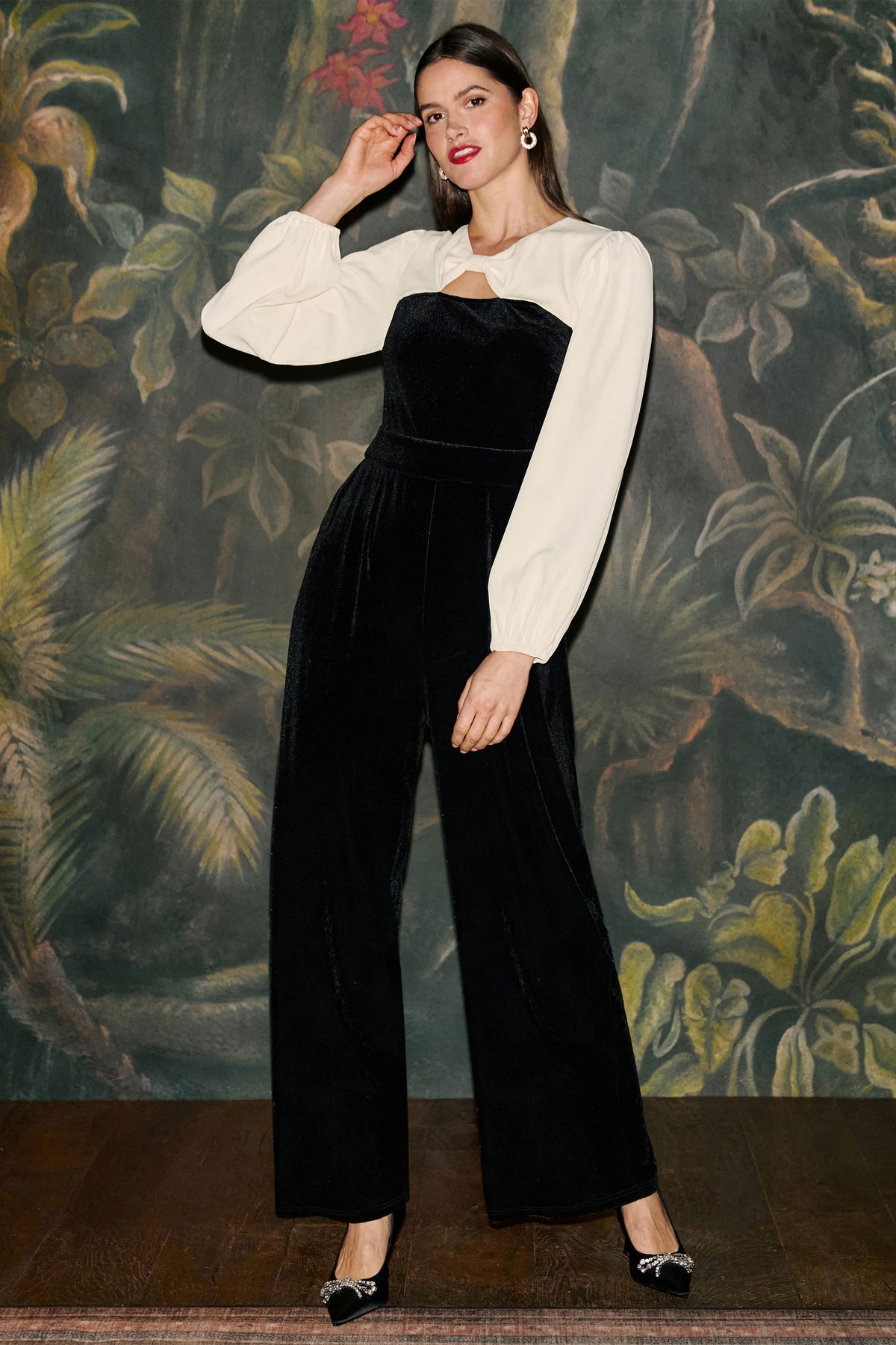Yumi Black Tuxedo Style Velvet Jumpsuit Jumpsuit Yumi