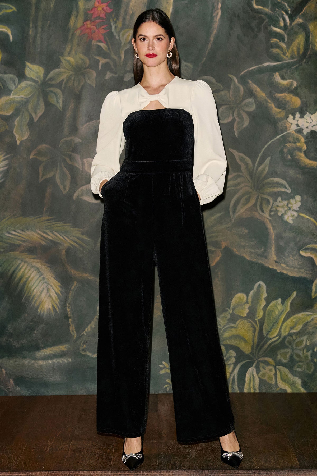 Yumi Black Tuxedo Style Velvet Jumpsuit Jumpsuit Yumi