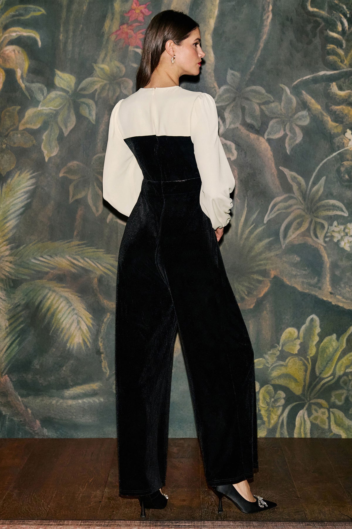 Yumi Black Tuxedo Style Velvet Jumpsuit Jumpsuit Yumi