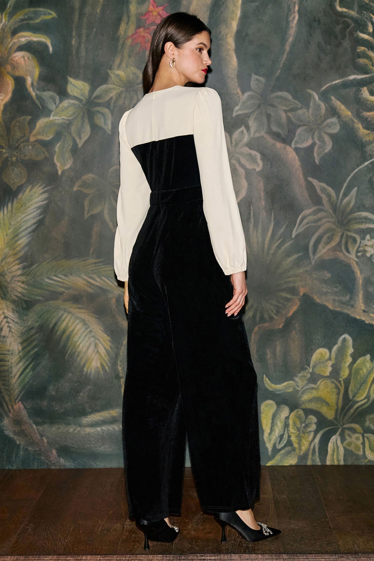 Yumi Black Tuxedo Style Velvet Jumpsuit Jumpsuit Yumi