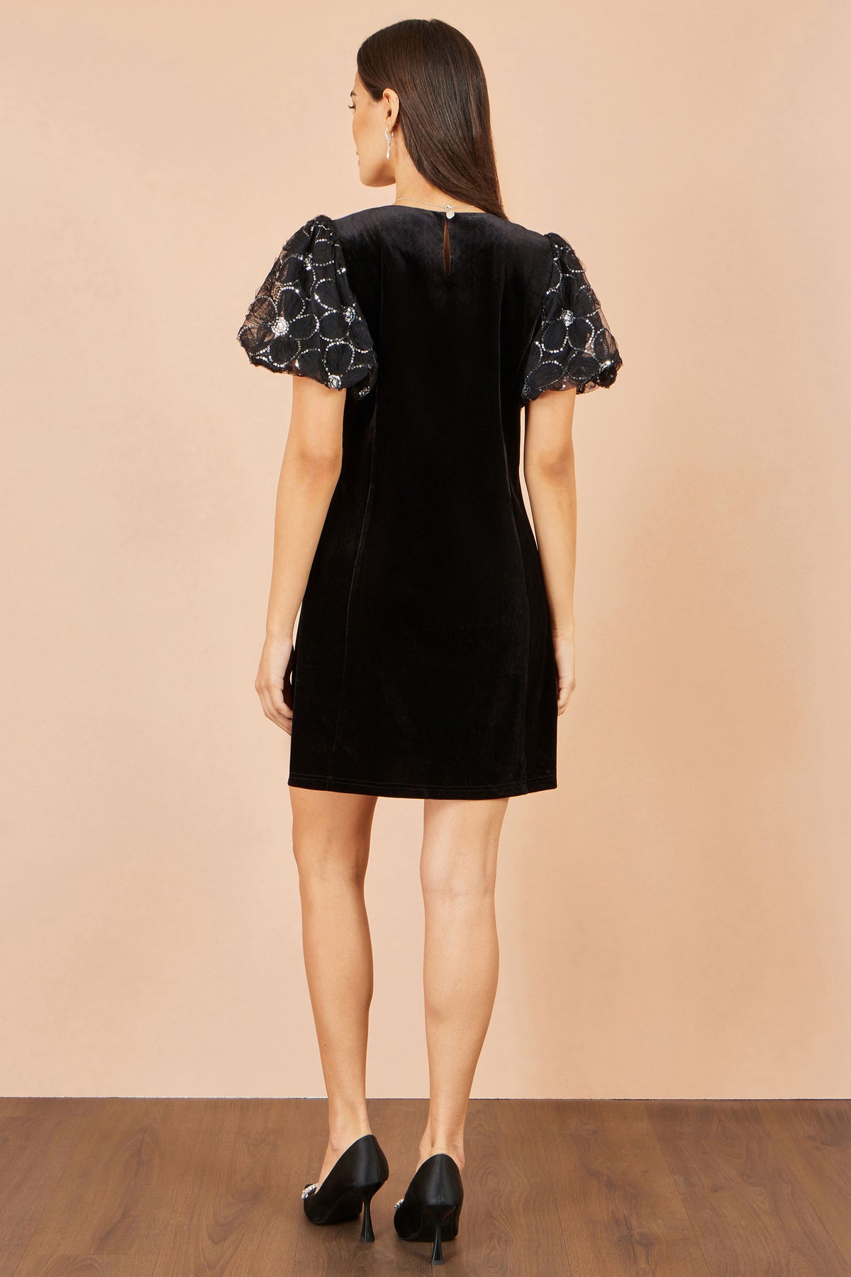 Yumi Black Velvet Tunic With Sequin Puff Sleeves Dress Party Yumi