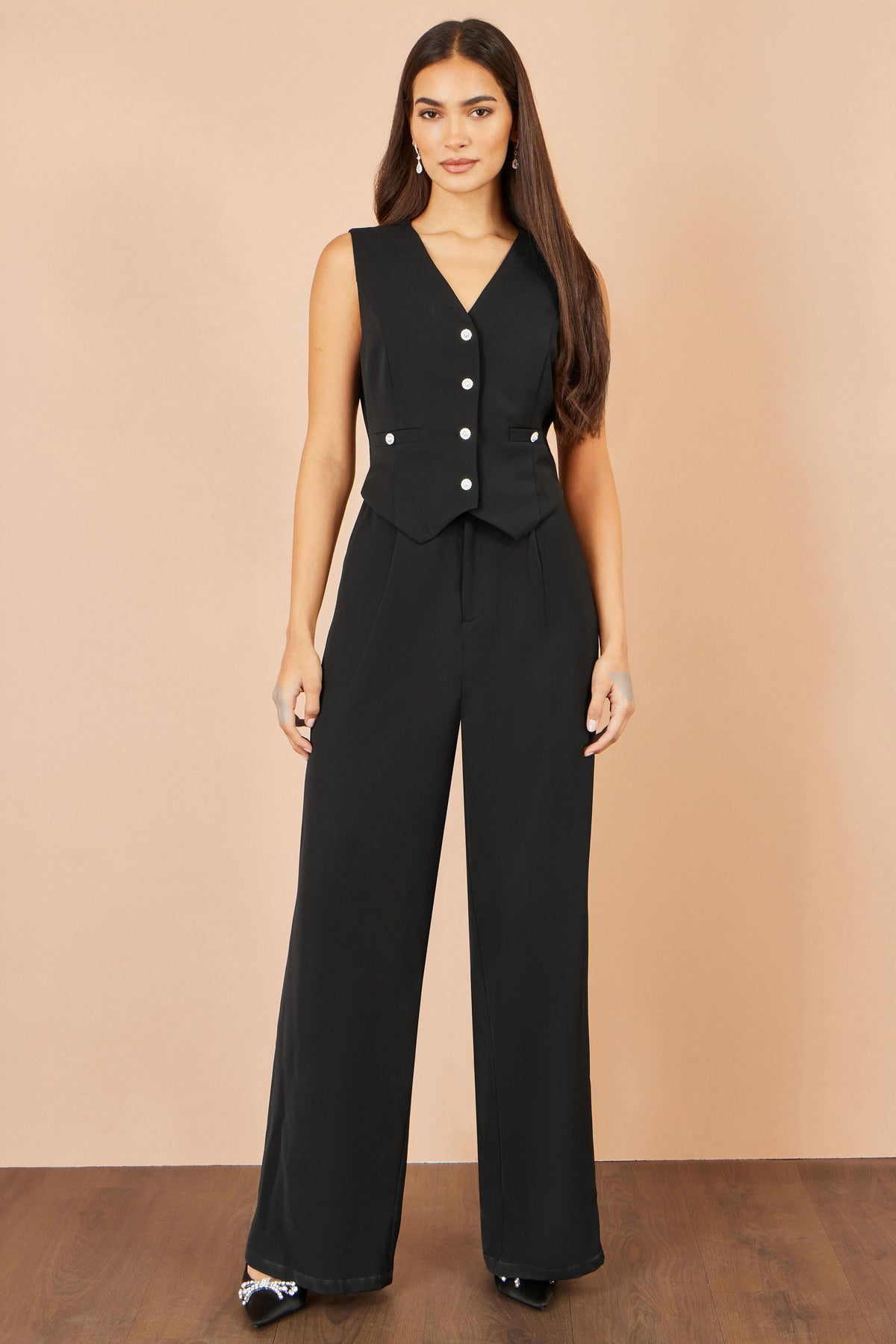 Yumi Black Waistcoat Style Jumpsuit Jumpsuit Yumi