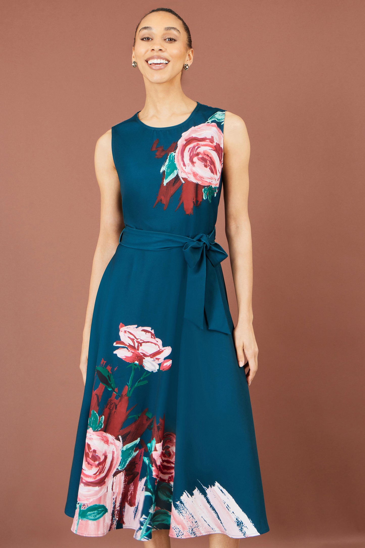 Yumi Green Abstract Floral Skater Midi Dress Dress Party Yumi