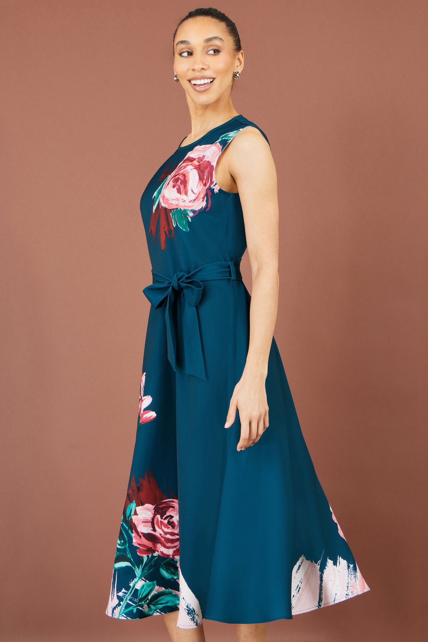 Yumi Green Abstract Floral Skater Midi Dress Dress Party Yumi