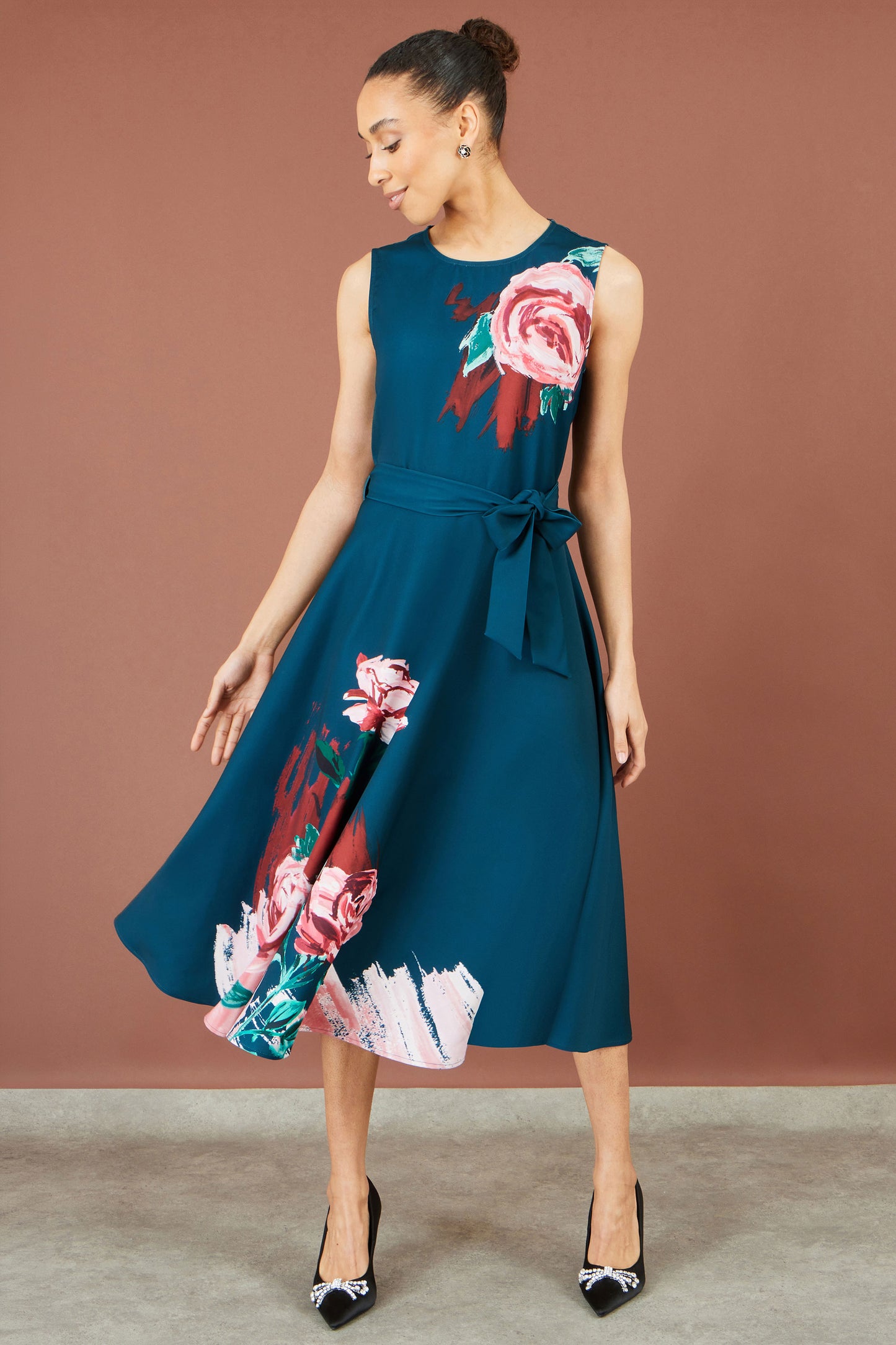 Yumi Green Abstract Floral Skater Midi Dress Dress Party Yumi