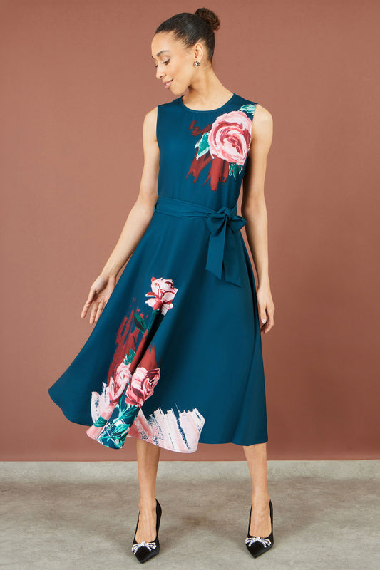 Yumi Green Abstract Floral Skater Midi Dress Dress Party Yumi