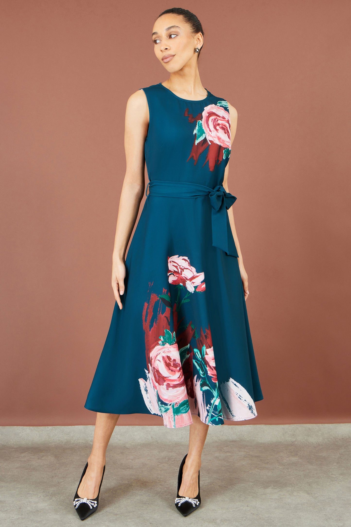 Yumi Green Abstract Floral Skater Midi Dress Dress Party Yumi