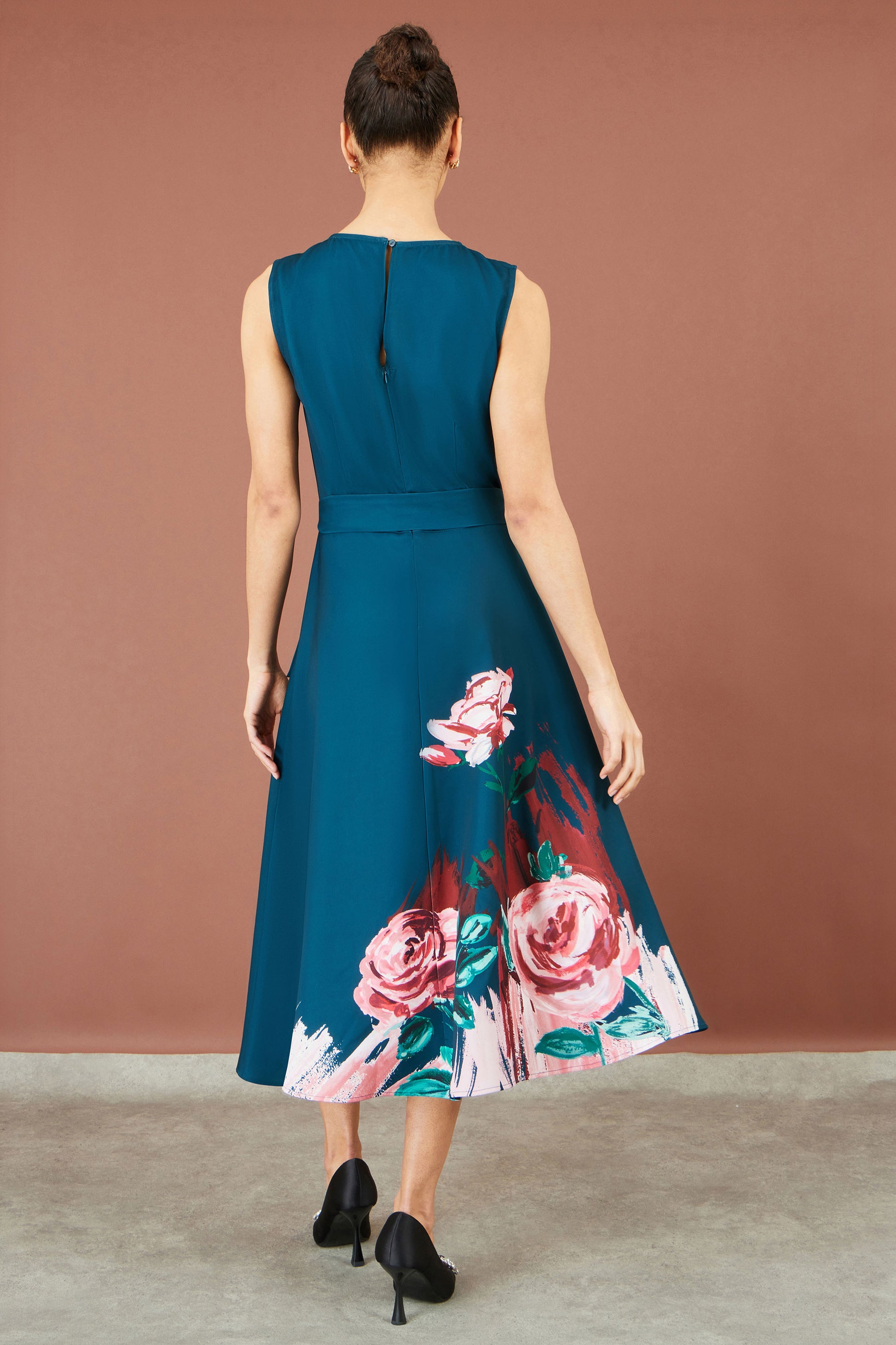Yumi Green Abstract Floral Skater Midi Dress Dress Party Yumi